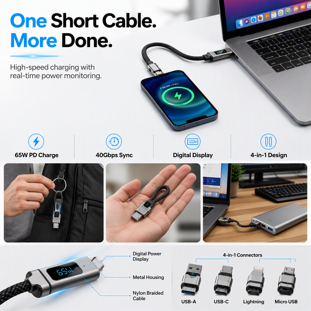 4-in-1 Digital Display Keychain Charging Cable