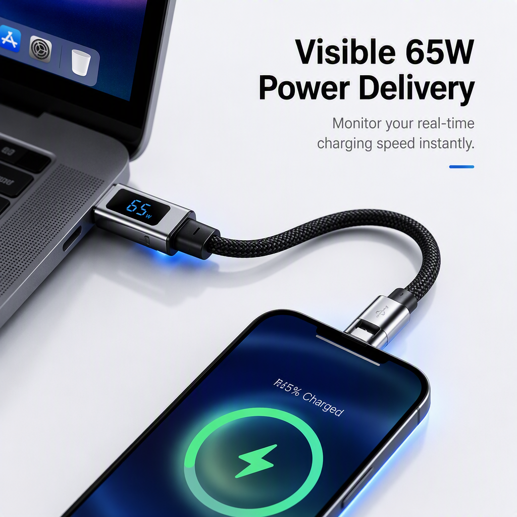 4-in-1 Digital Display Keychain Charging Cable