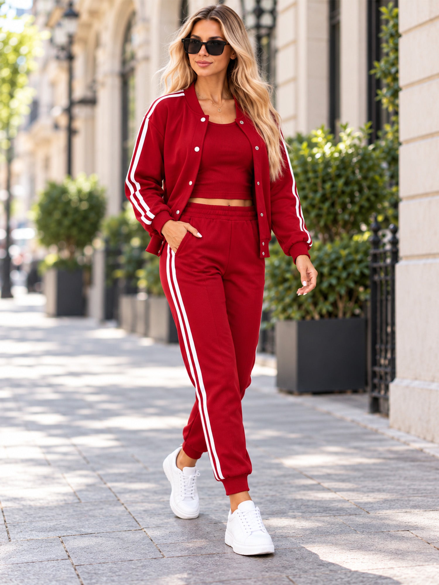 Women's Casual 3-Piece Set - Jacket, Tank Top & Pants