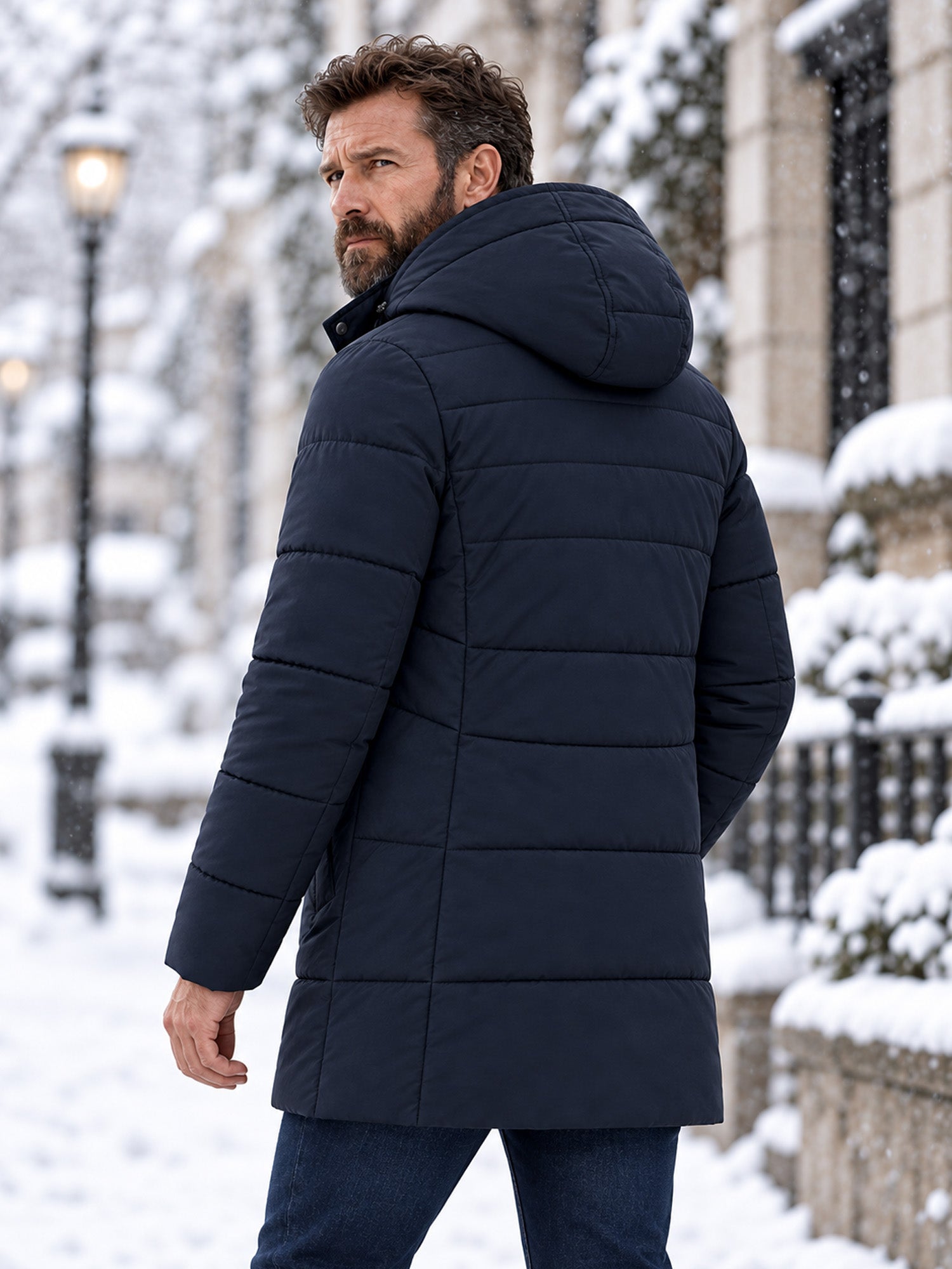 Men's Mid-Length Winter Padded Thickened Business Casual Cotton Coat for Middle-Aged Men