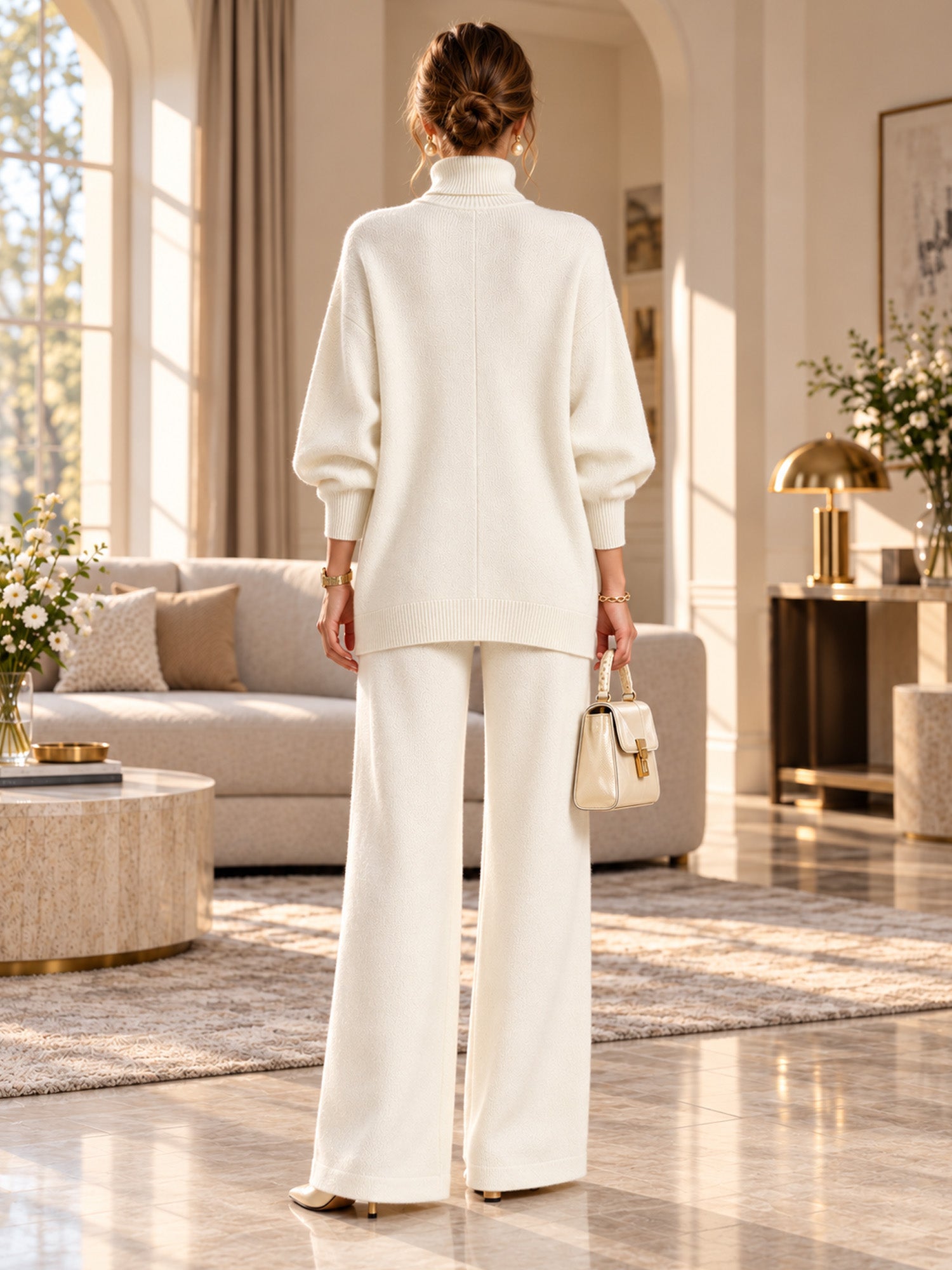 Women's Elegant Turtleneck Sweater & Wide-Leg Pants Set
