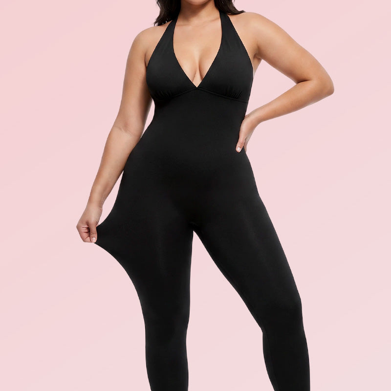 High-Stretch V-Neck Jumpsuit
