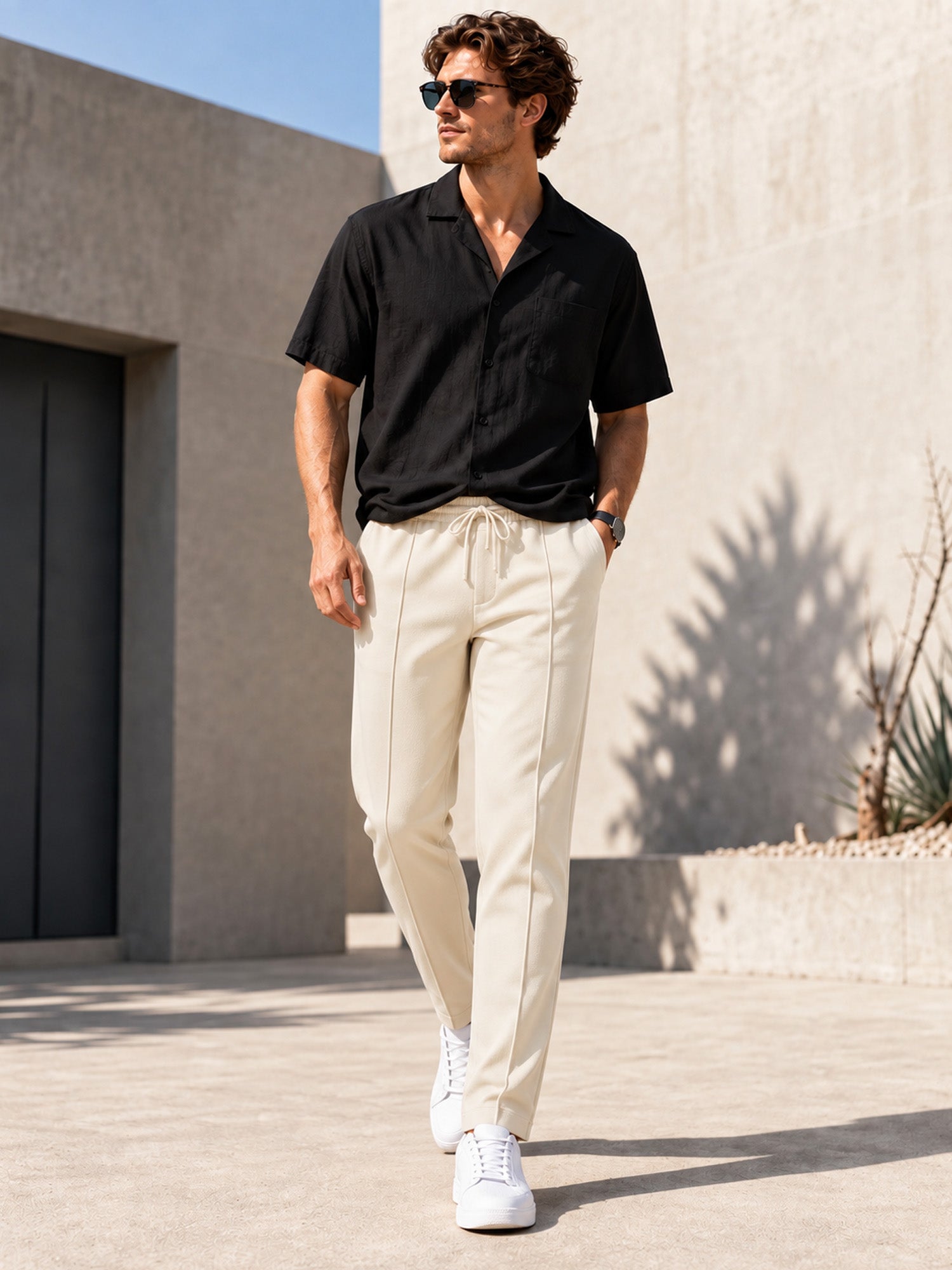 Men's Drawstring Waist Straight-Leg Pants