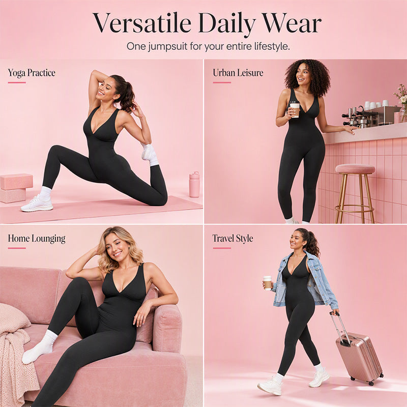 High-Stretch V-Neck Jumpsuit