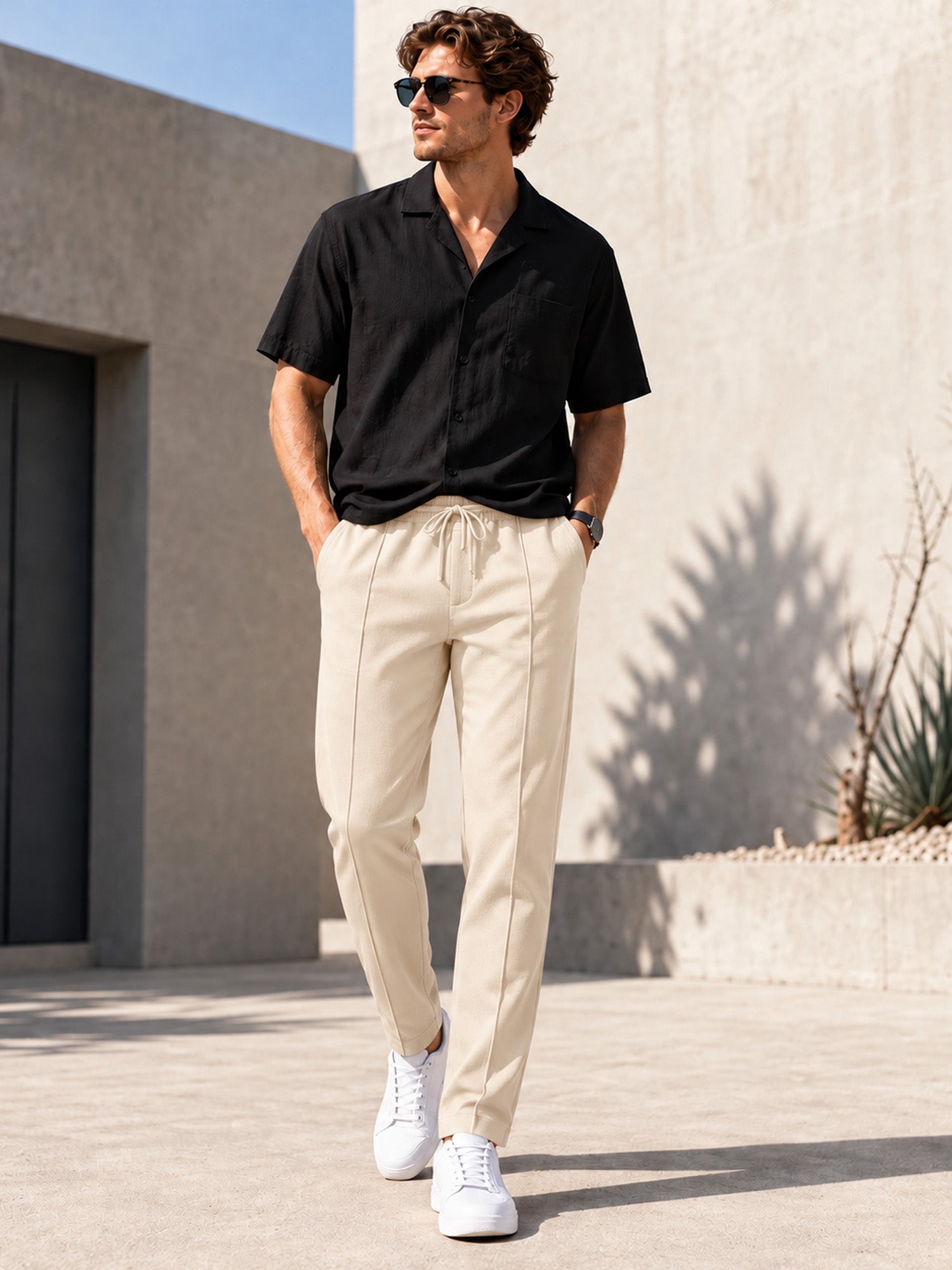 Men's Drawstring Waist Straight-Leg Pants