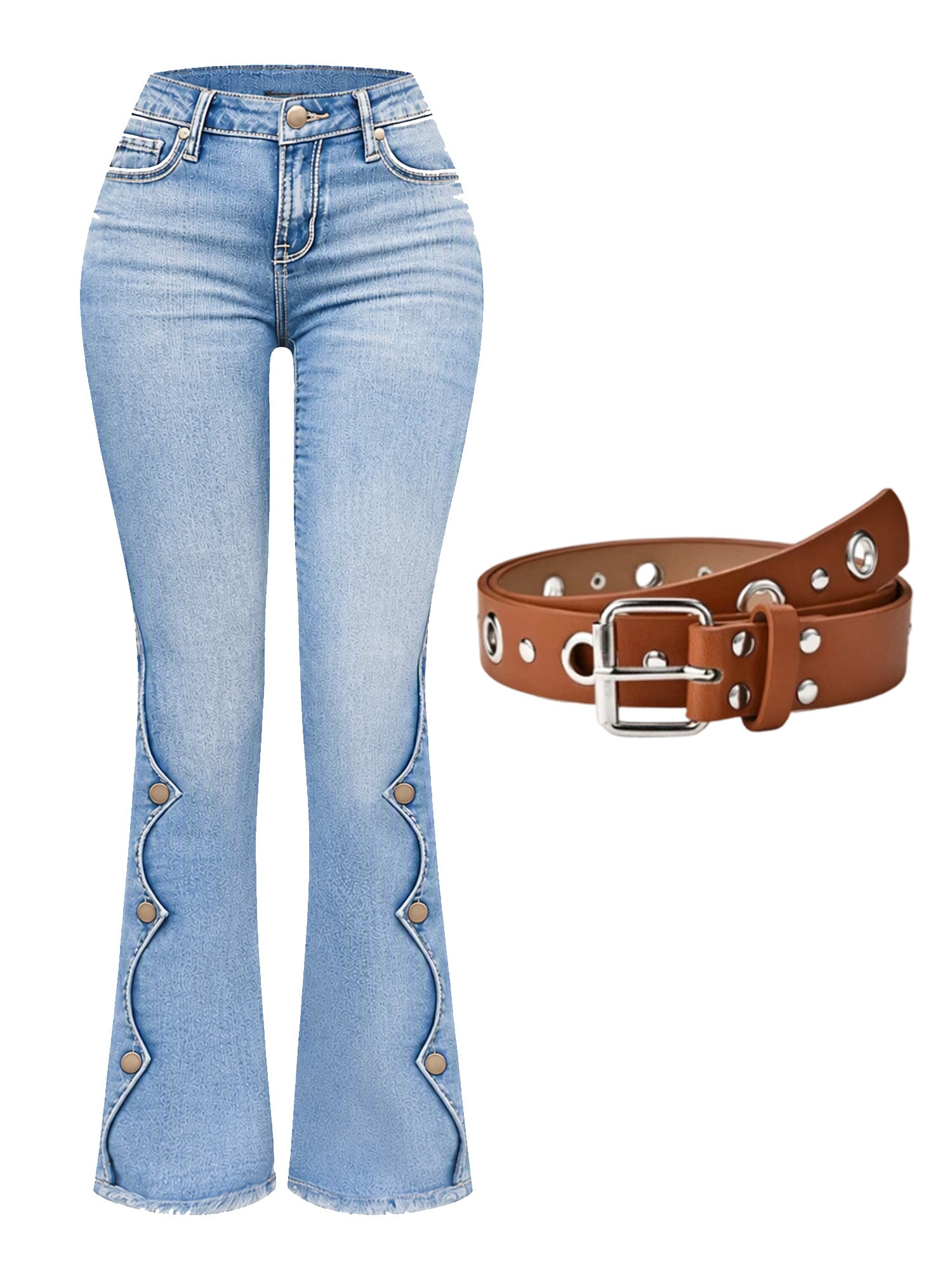 Women High Waisted Distressed Flare Jeans