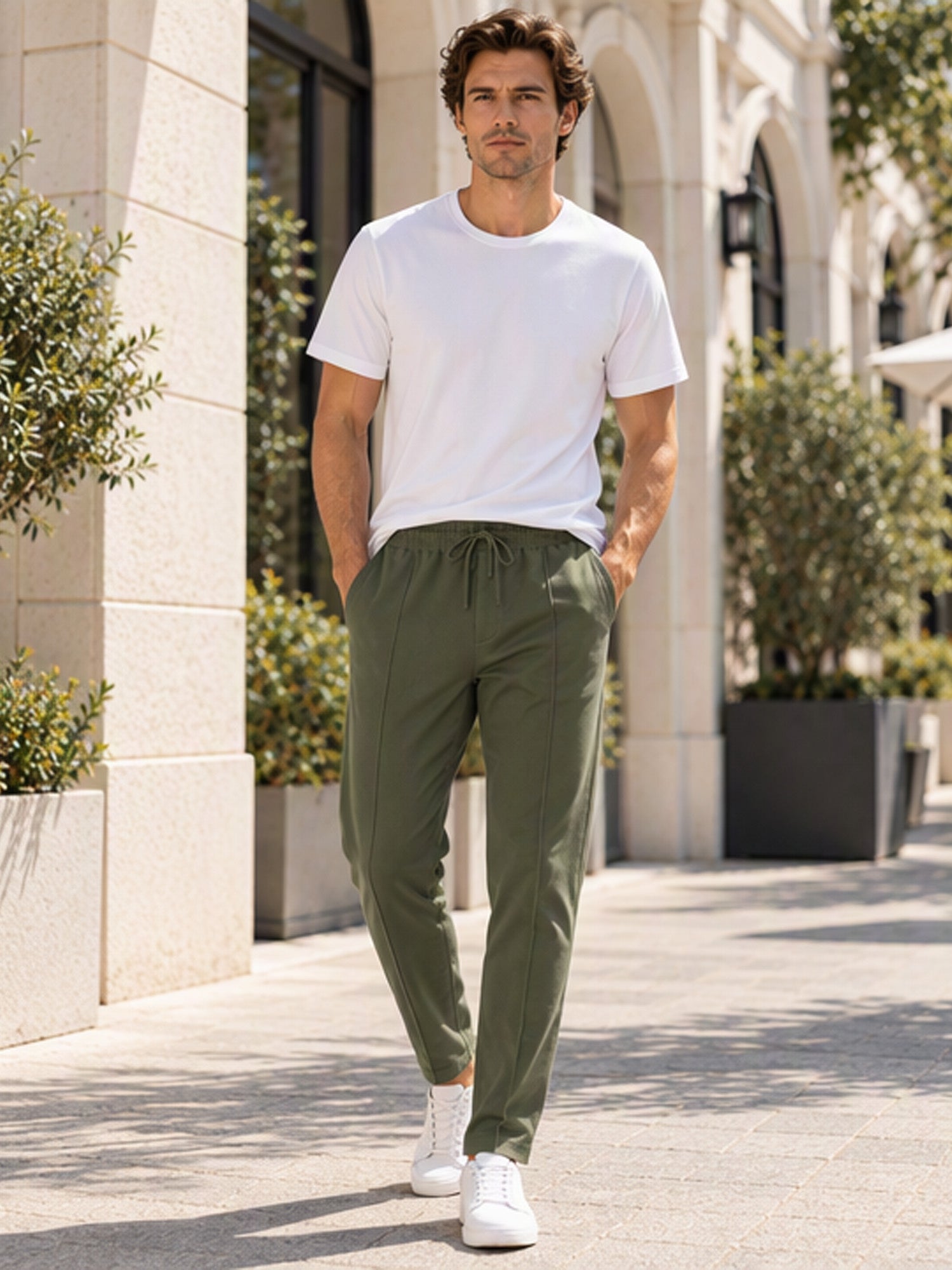 Men's Drawstring Waist Straight-Leg Pants
