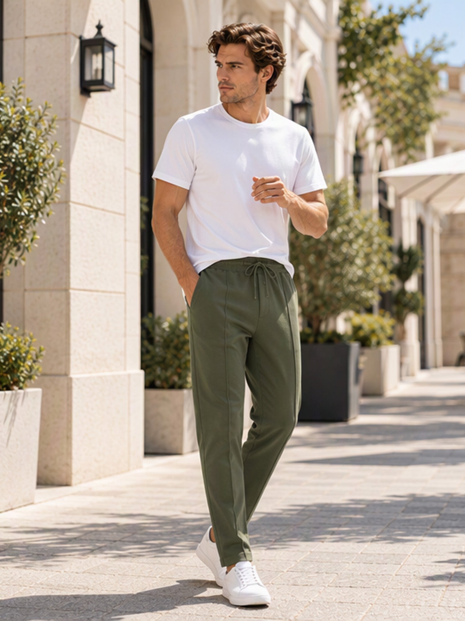 Men's Drawstring Waist Straight-Leg Pants