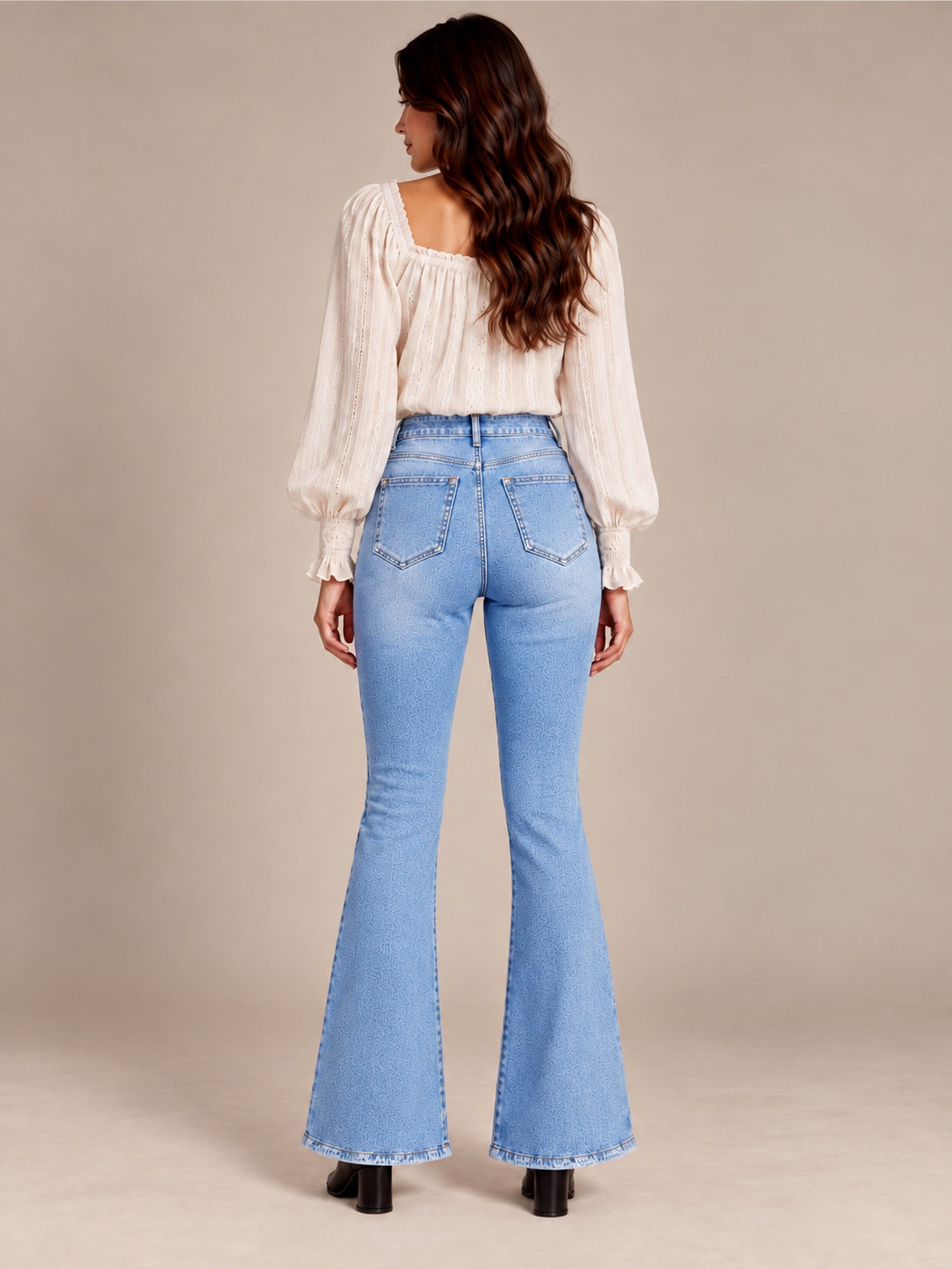 Women High Waisted Distressed Flare Jeans