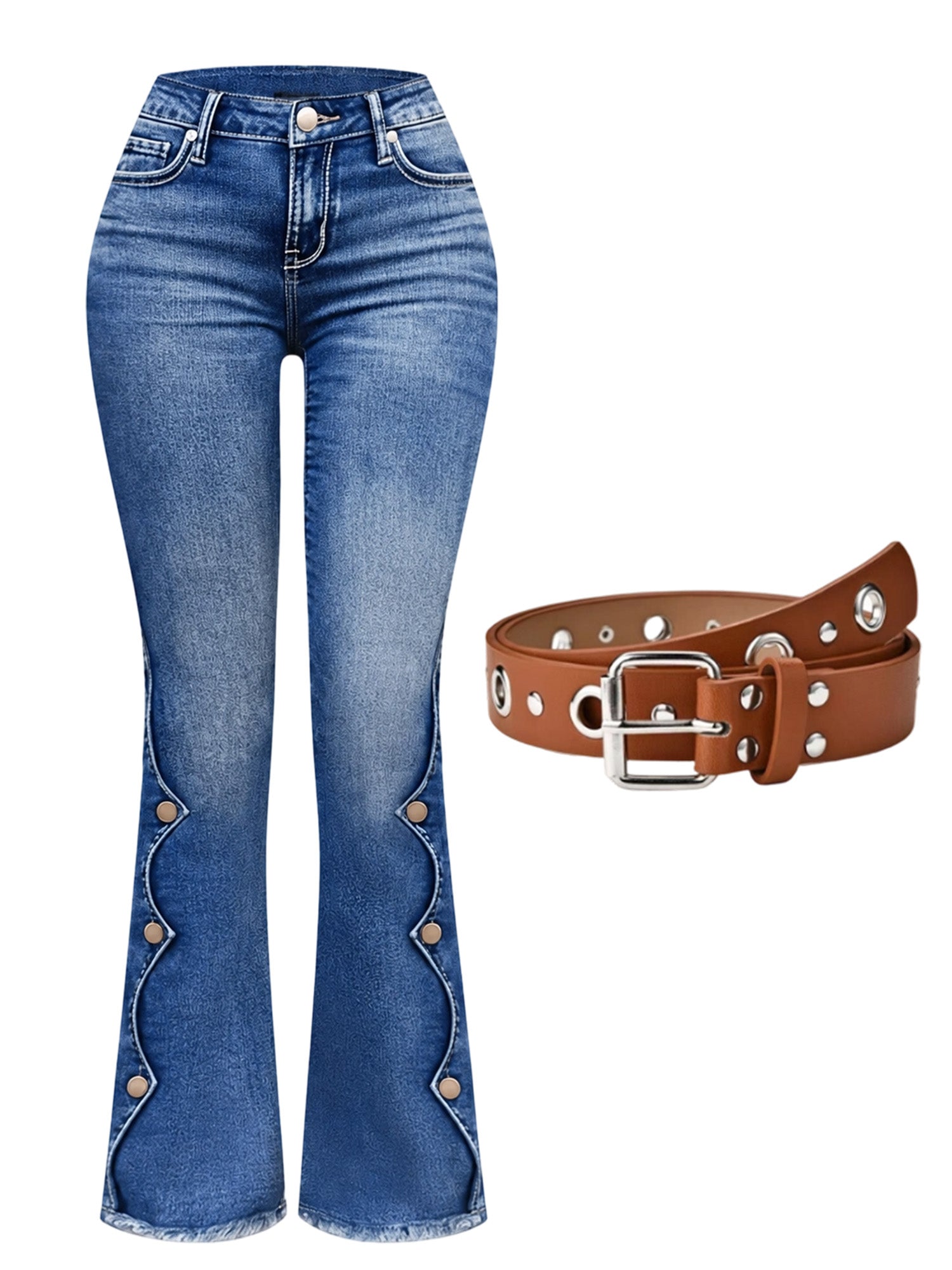 Women High Waisted Distressed Flare Jeans