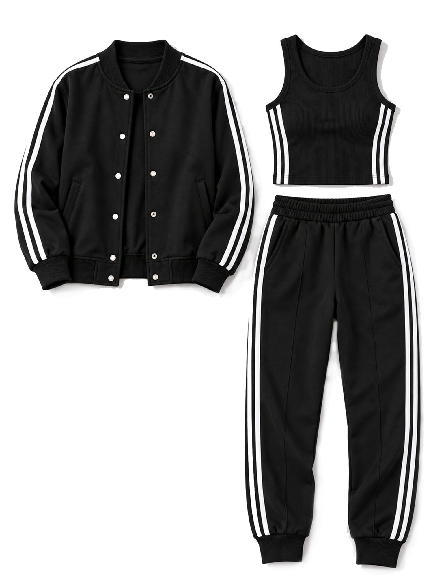 Women's Casual 3-Piece Set - Jacket, Tank Top & Pants