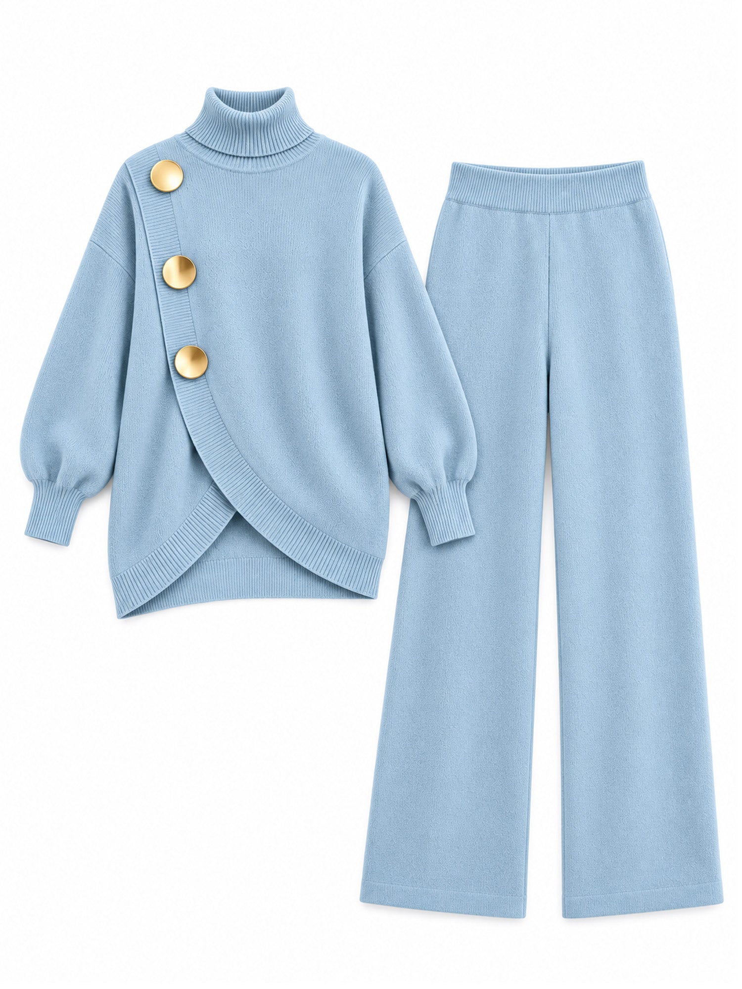 Women's Elegant Turtleneck Sweater & Wide-Leg Pants Set