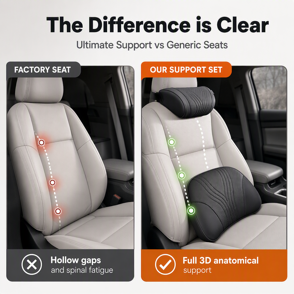 Premium Car Seat Headrest & Lumbar Support Cushion