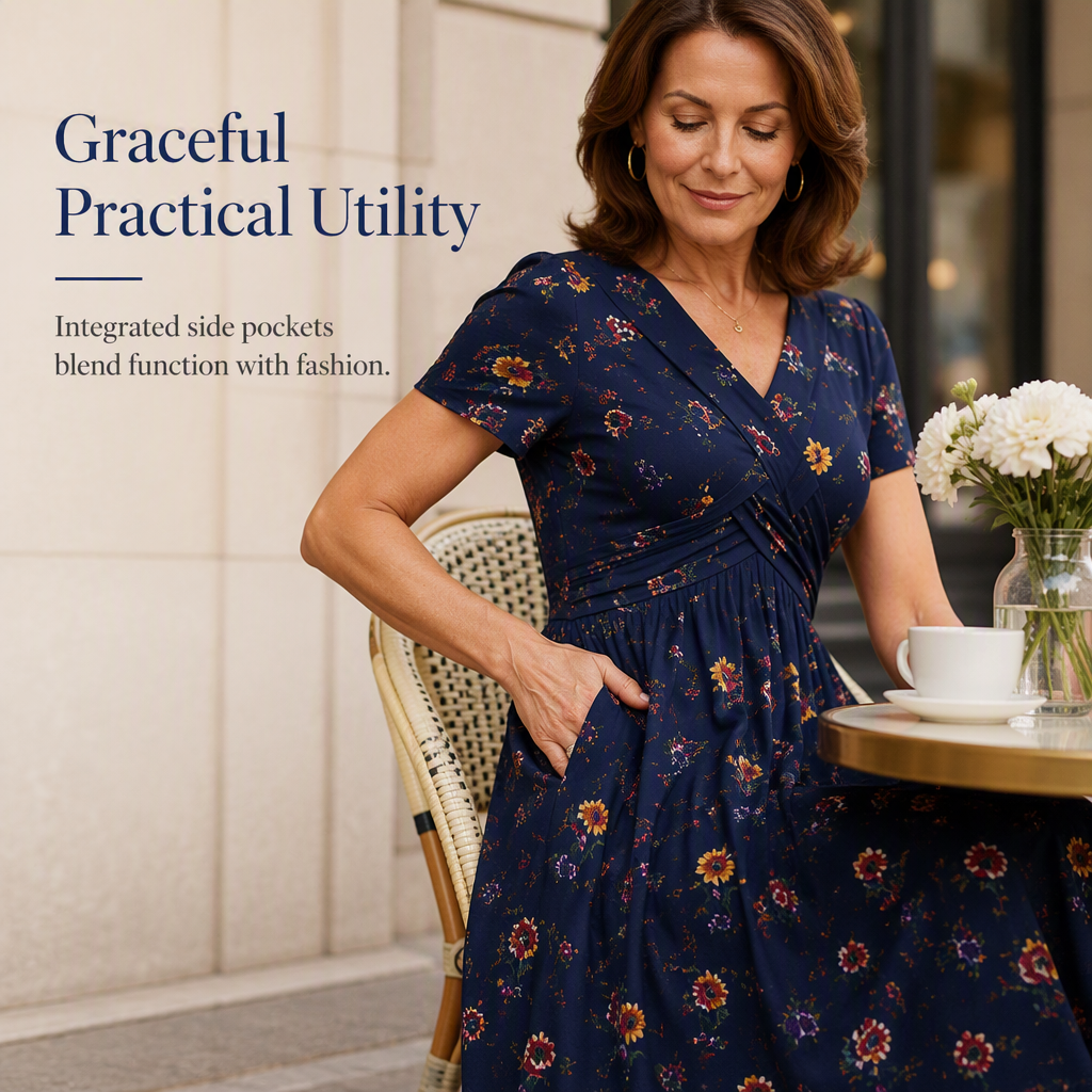 Women's V-Neck Floral Print Dress with Twist Waist