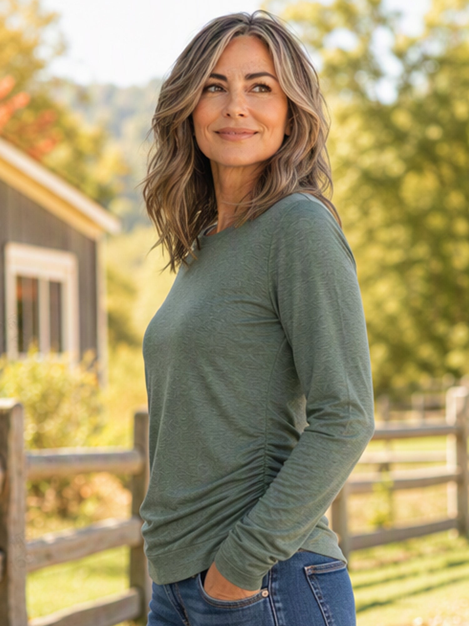 Women's Casual Crewneck Ruched HemTop