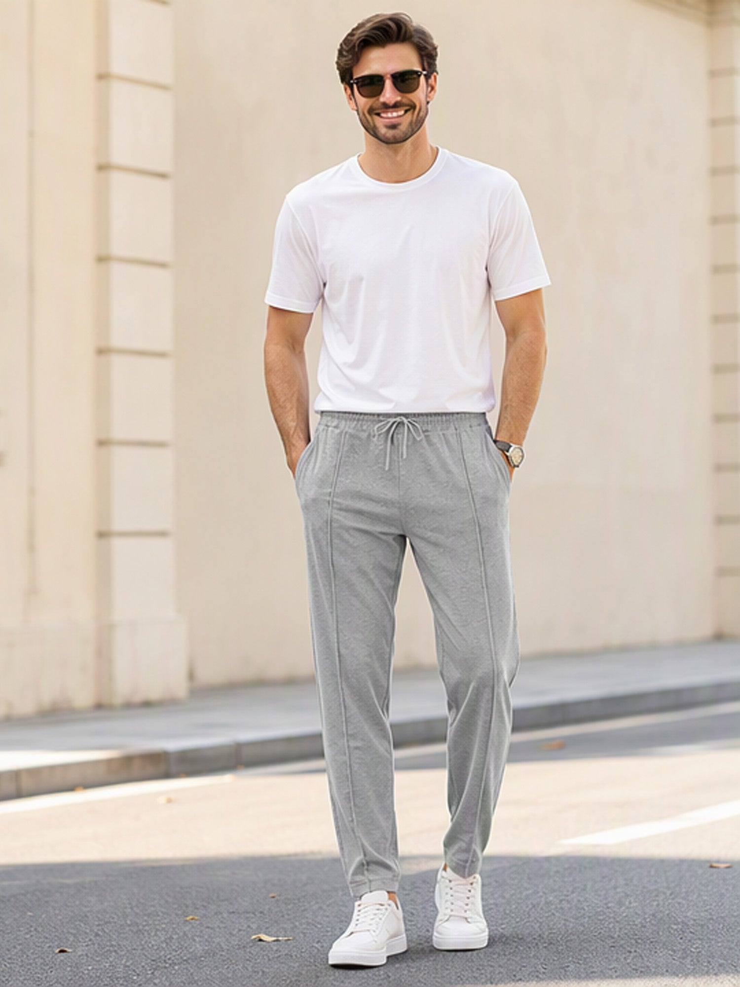 Men's Drawstring Waist Straight-Leg Pants