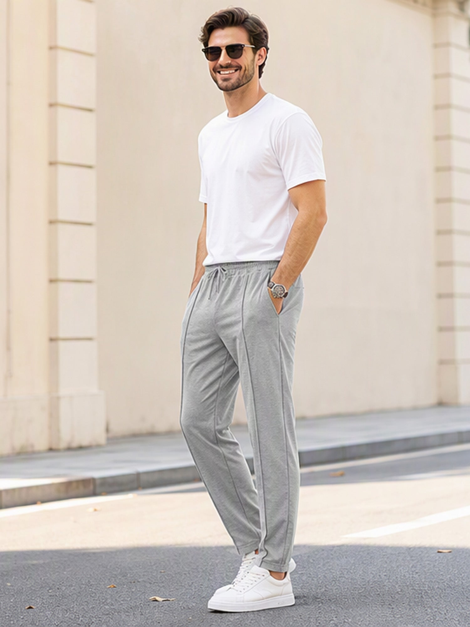 Men's Drawstring Waist Straight-Leg Pants