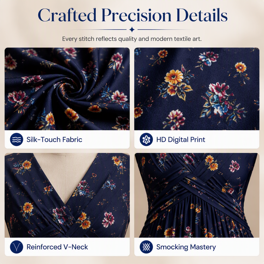 Women's V-Neck Floral Print Dress with Twist Waist