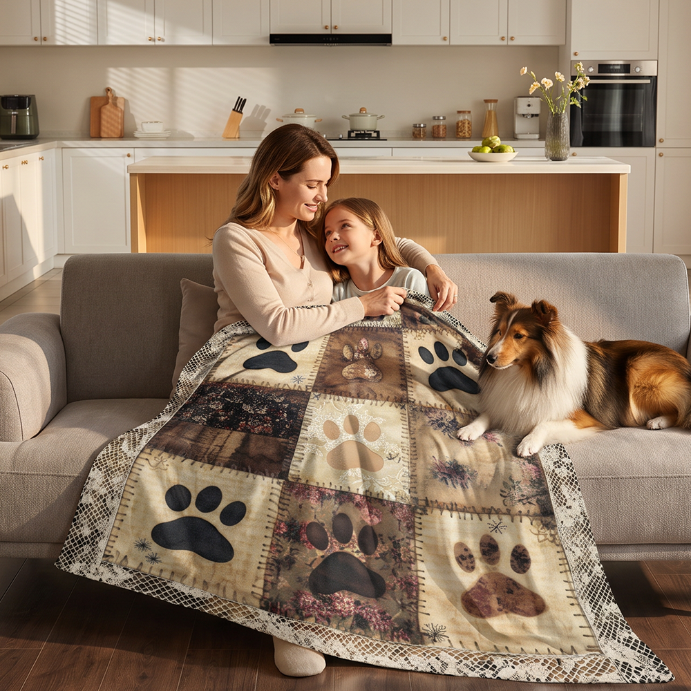 Cute Paw Print Soft Flannel Blanket