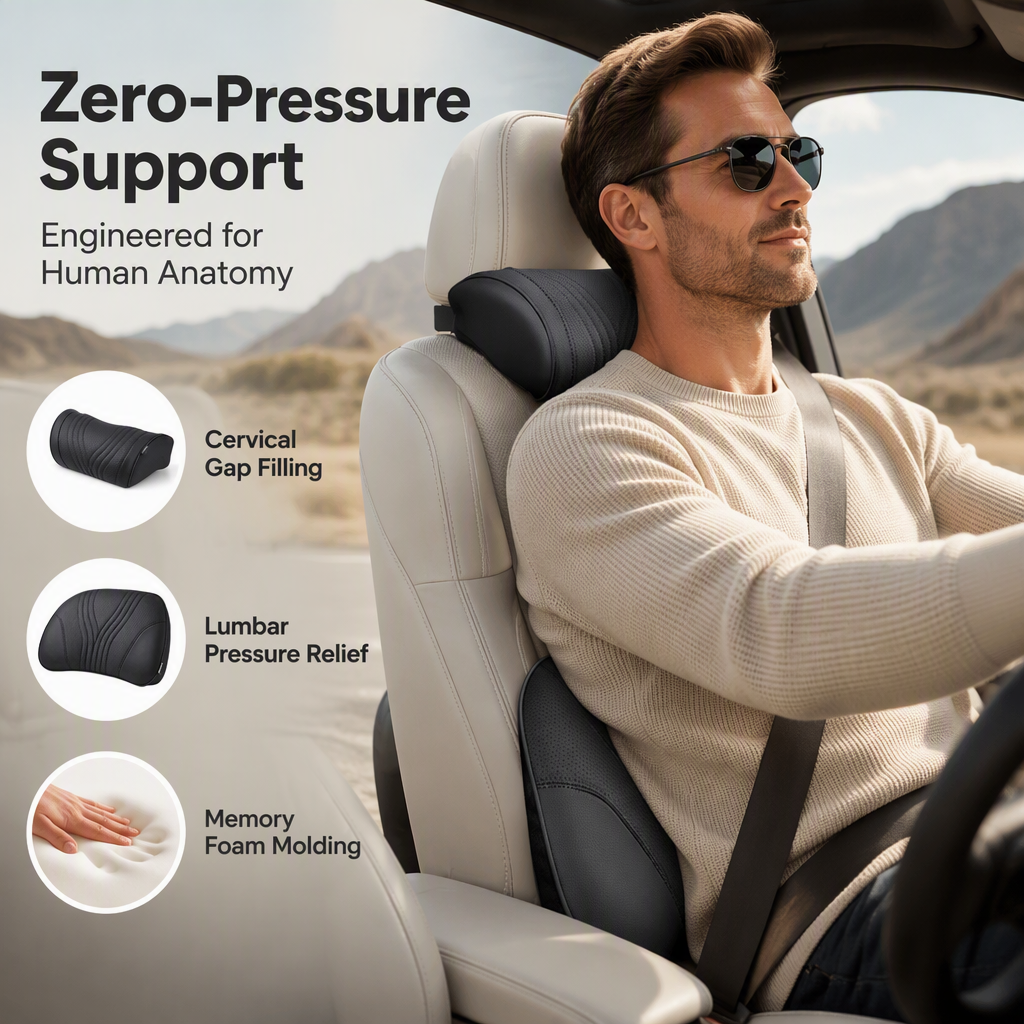 Premium Car Seat Headrest & Lumbar Support Cushion