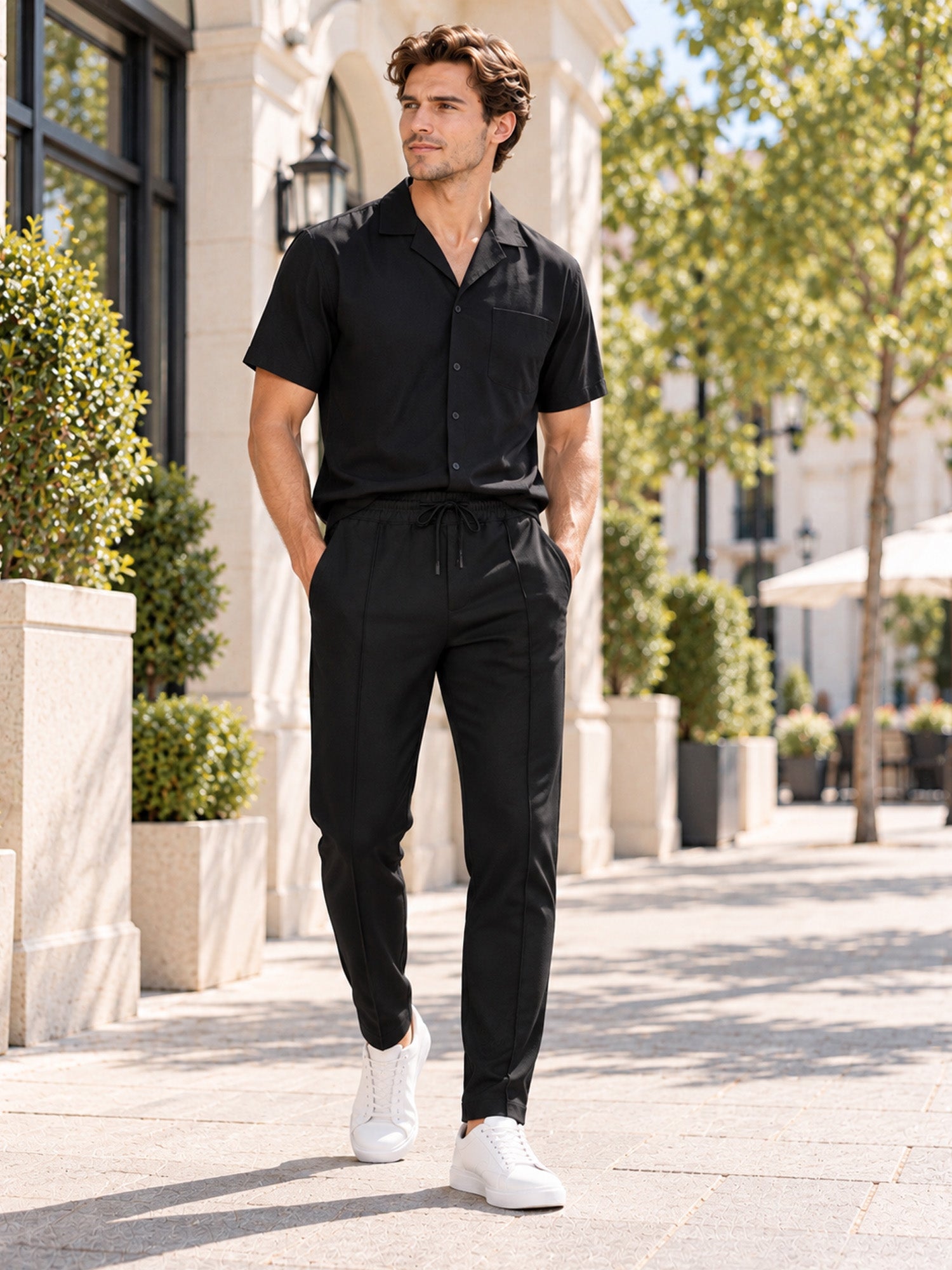 Men's Drawstring Waist Straight-Leg Pants