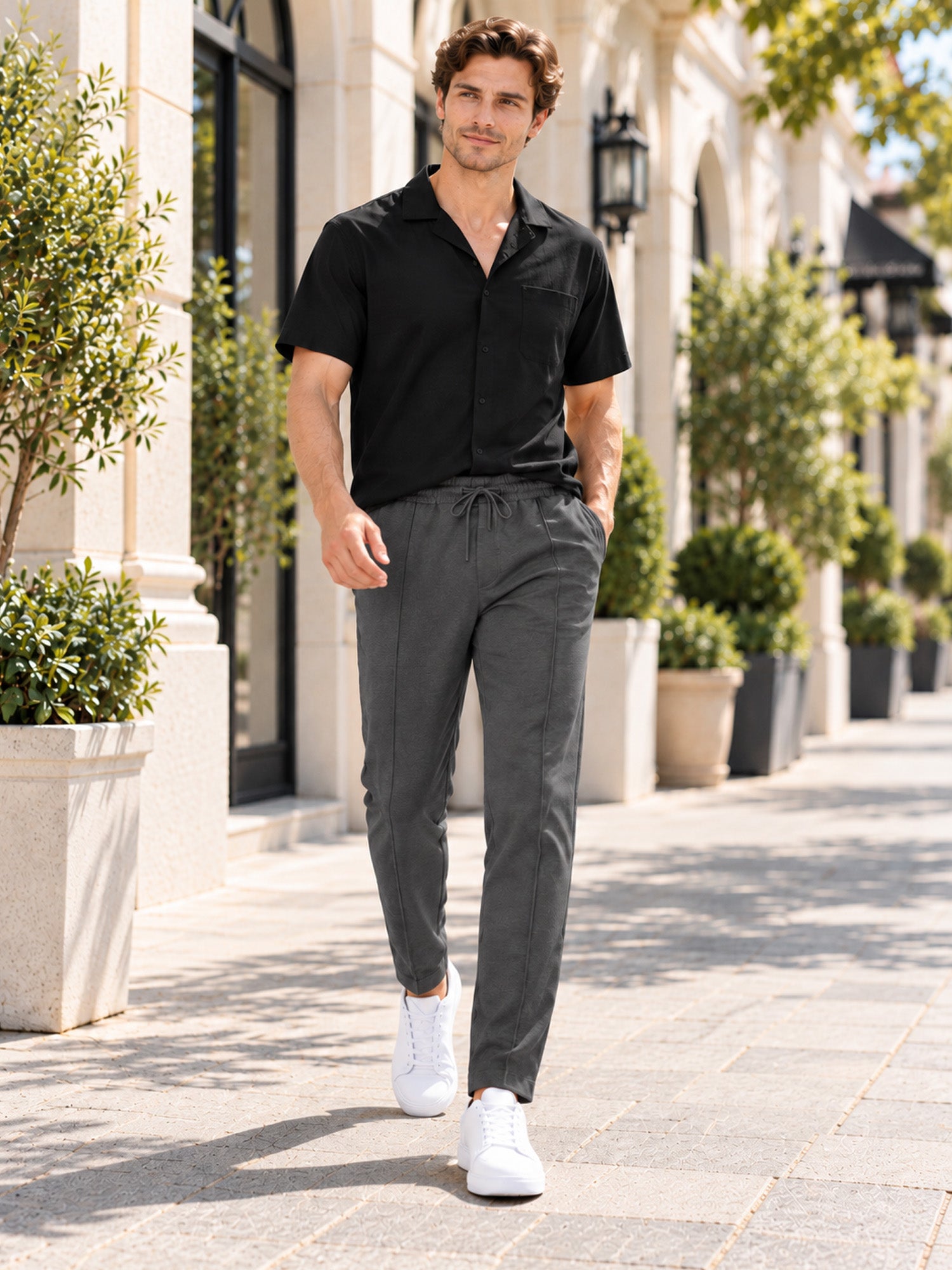 Men's Drawstring Waist Straight-Leg Pants