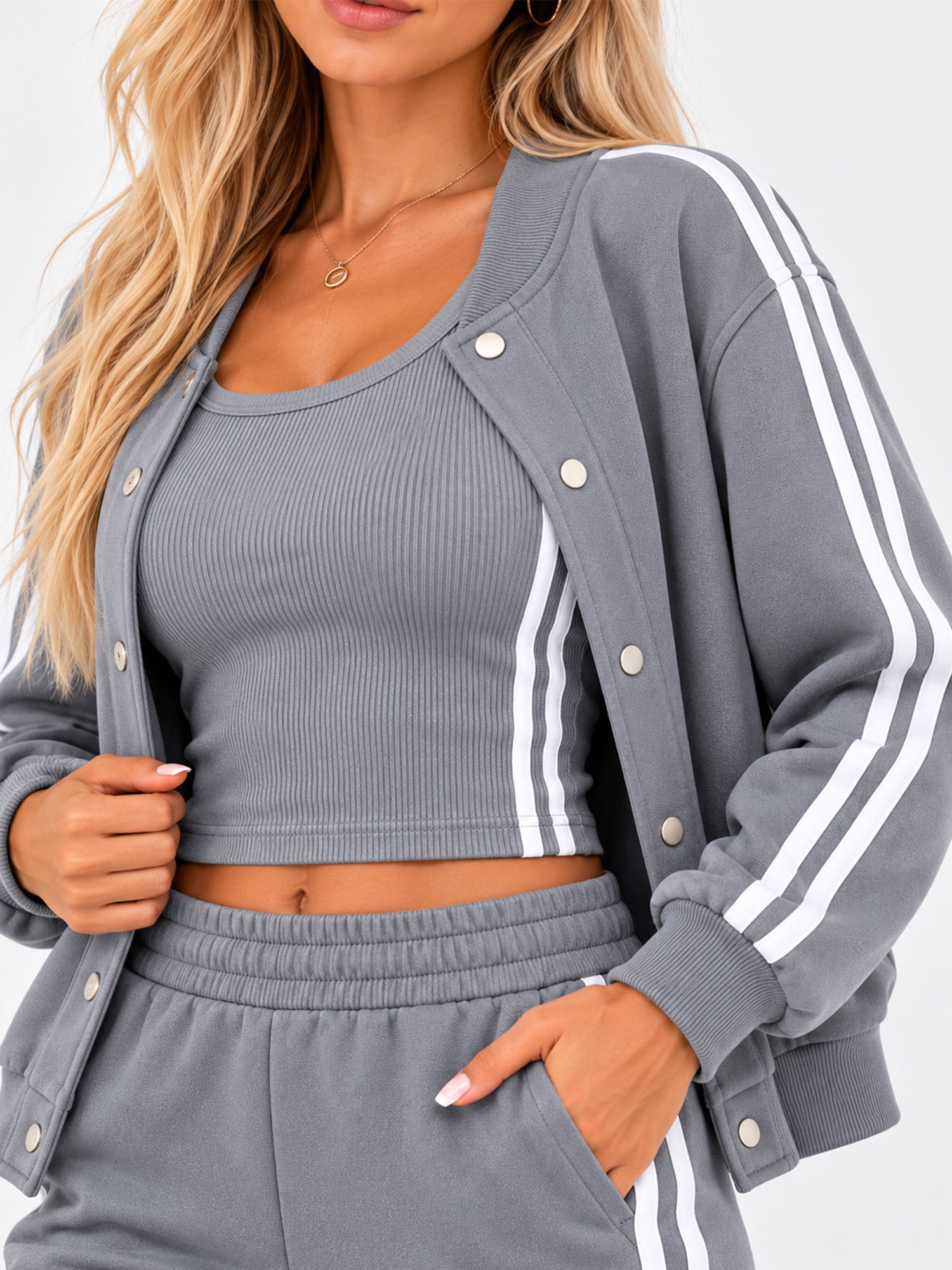 Women's Casual 3-Piece Set - Jacket, Tank Top & Pants