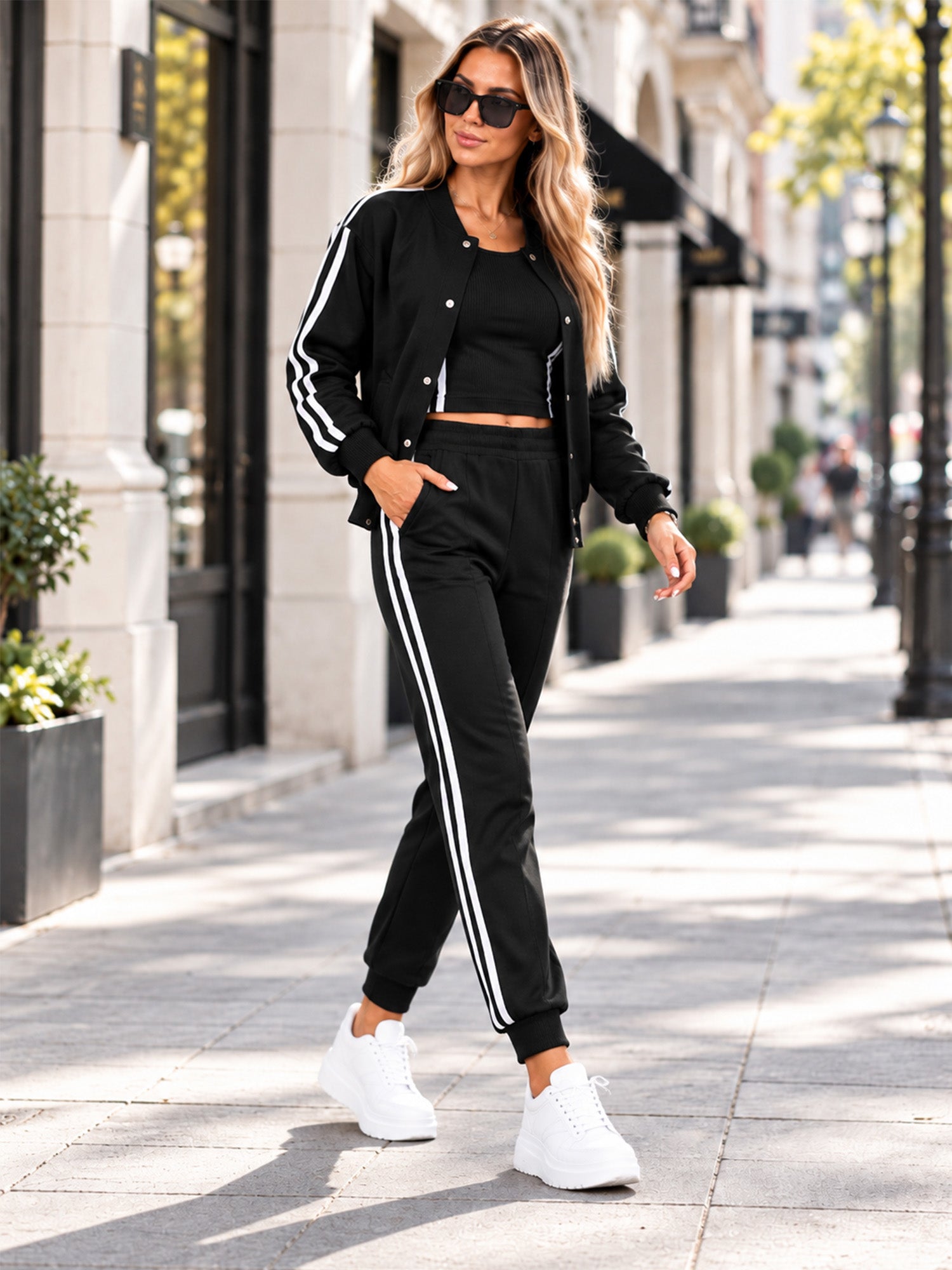 Women's Casual 3-Piece Set - Jacket, Tank Top & Pants