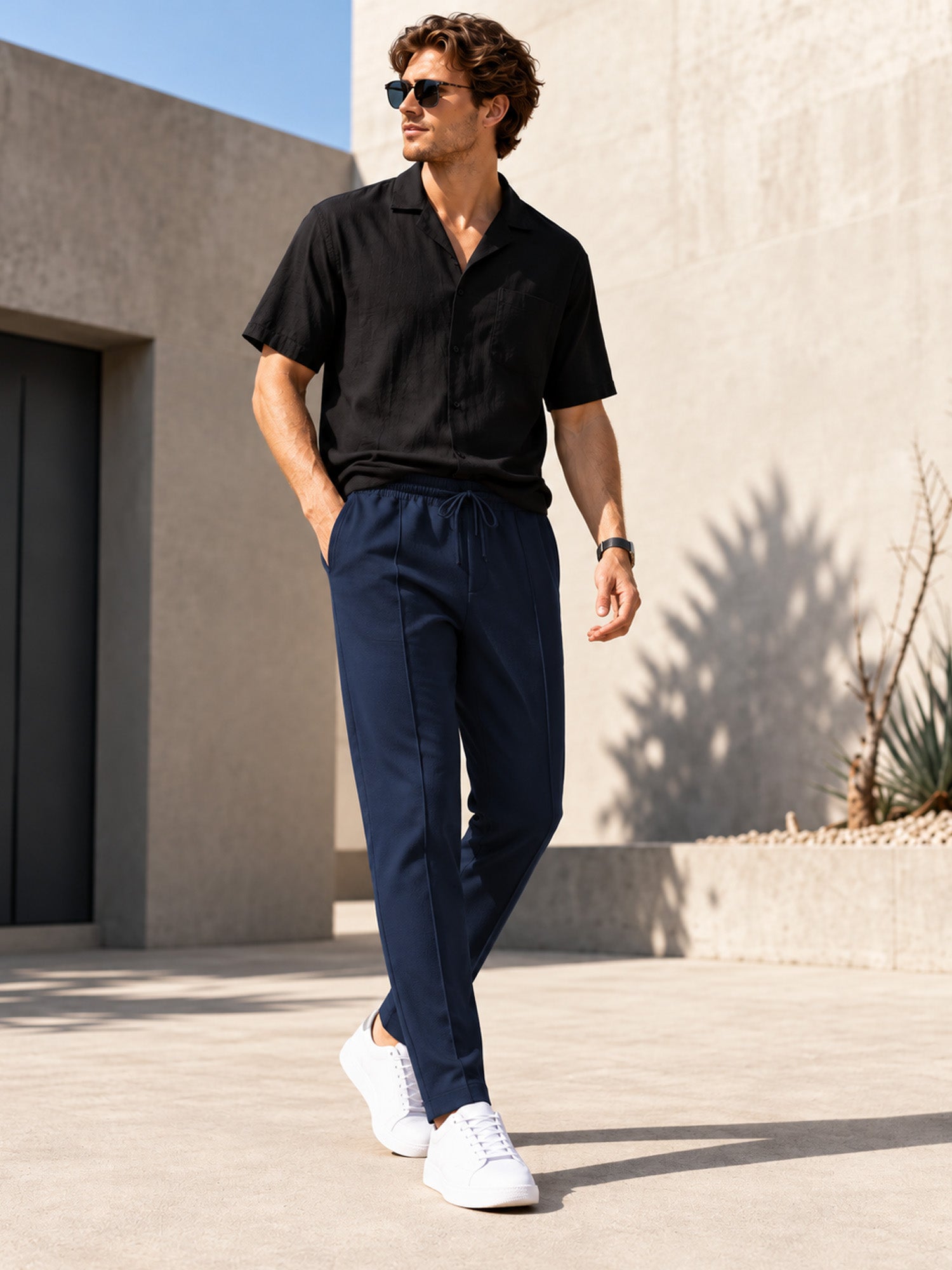 Men's Drawstring Waist Straight-Leg Pants