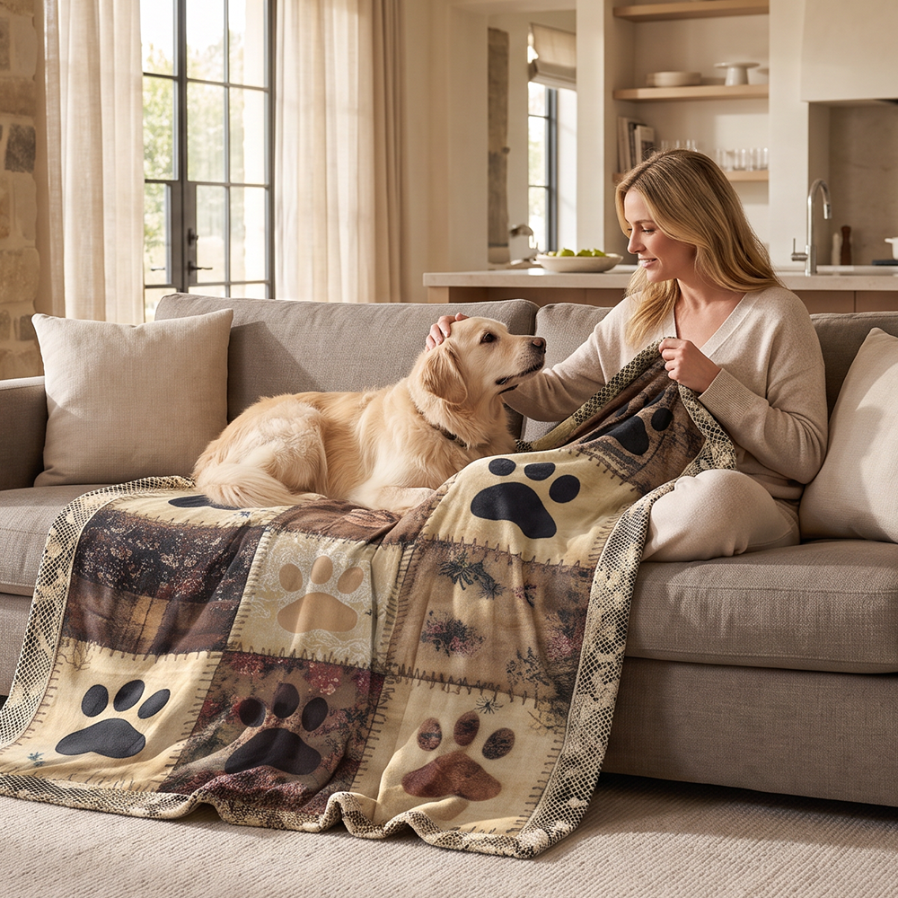 Cute Paw Print Soft Flannel Blanket
