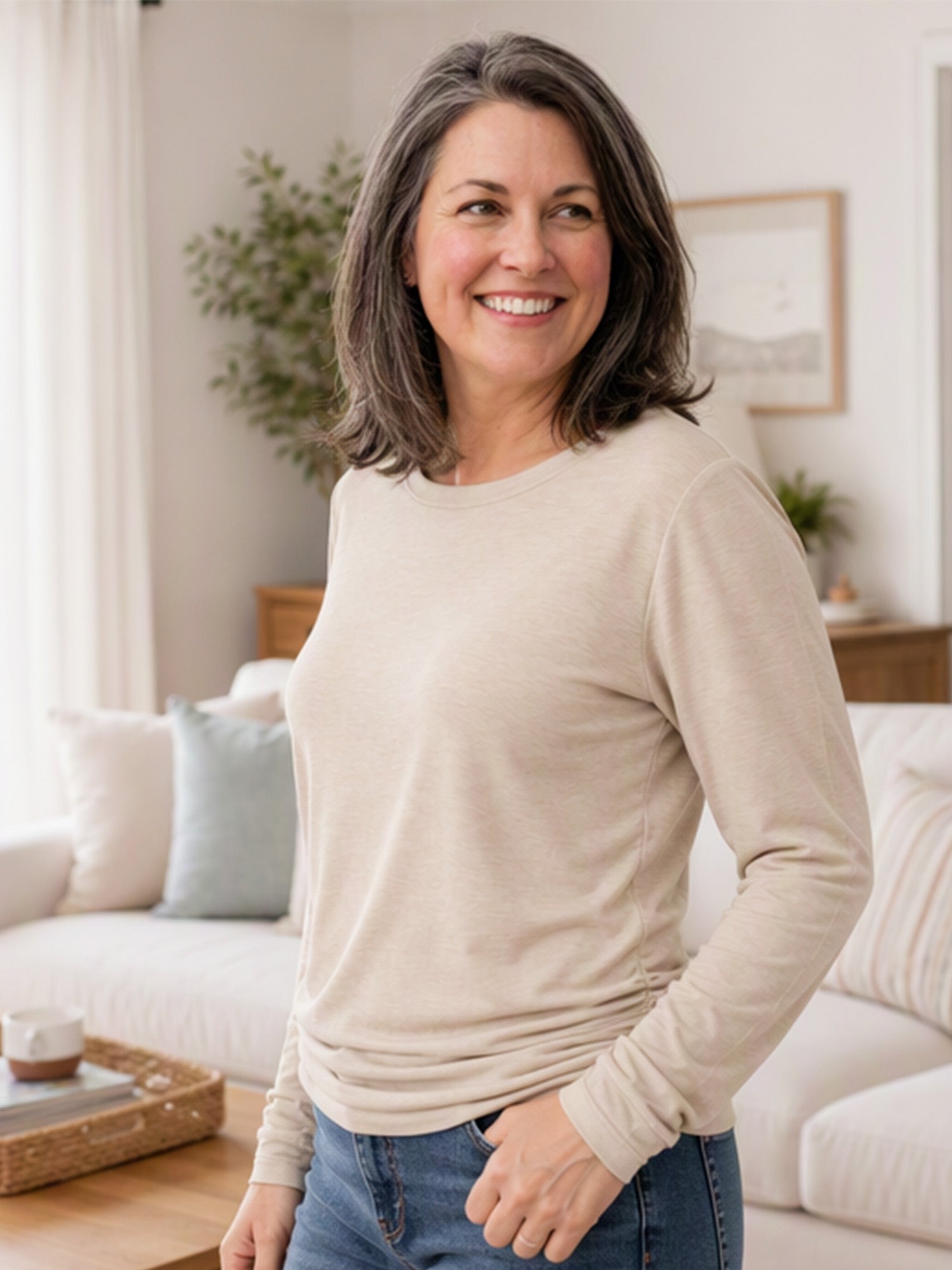 Women's Casual Crewneck Ruched HemTop