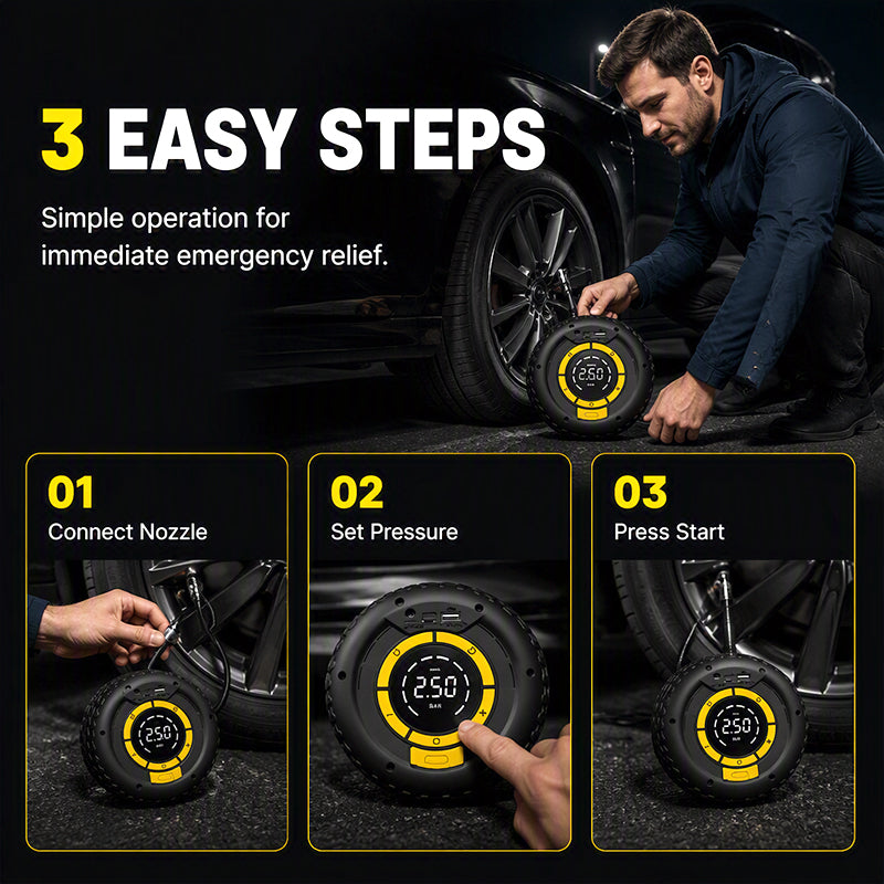 📢📢50% DE RÉDUCTION !! ⏰ 2-en-1 : Aide-démarrage + Gonfleur de pneus 🔋 — Compresseur portable puissant, compact et fiable ⚡ Idéal pour les urgences routières 🛠️