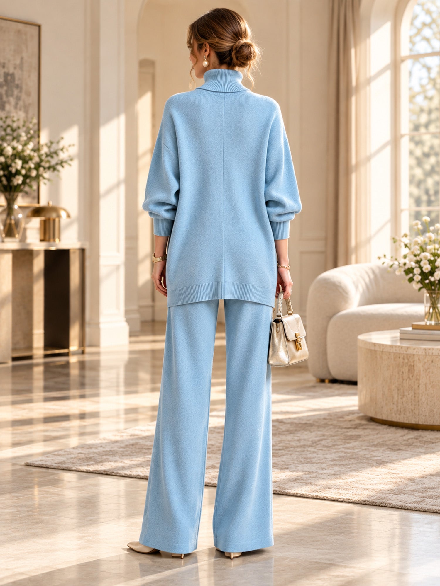 Women's Elegant Turtleneck Sweater & Wide-Leg Pants Set