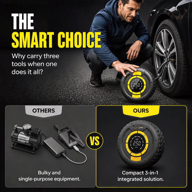 📢📢50% DE RÉDUCTION !! ⏰ 2-en-1 : Aide-démarrage + Gonfleur de pneus 🔋 — Compresseur portable puissant, compact et fiable ⚡ Idéal pour les urgences routières 🛠️