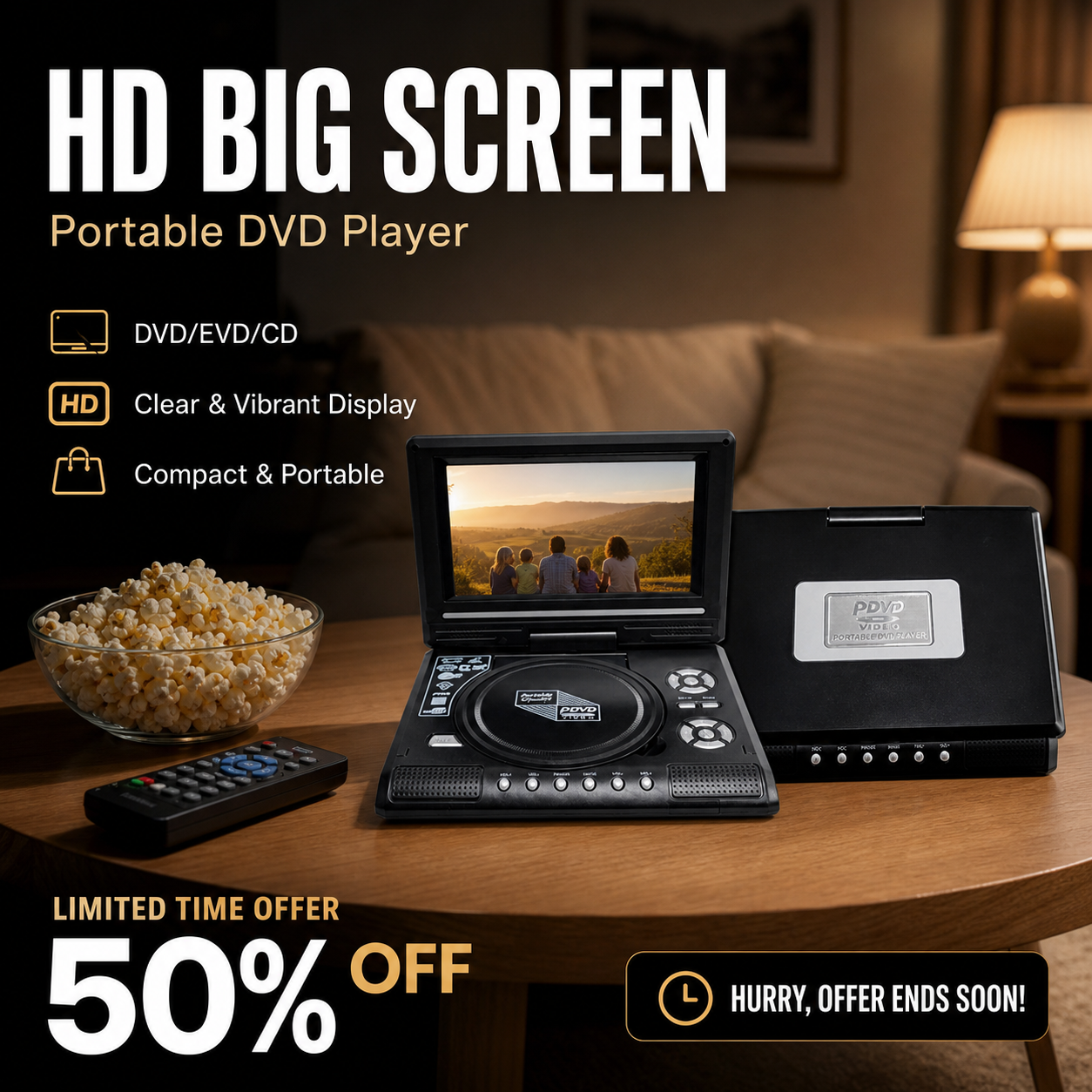 📺 7.8" HD Portable DVD/EVD Player 🔥 50% OFF