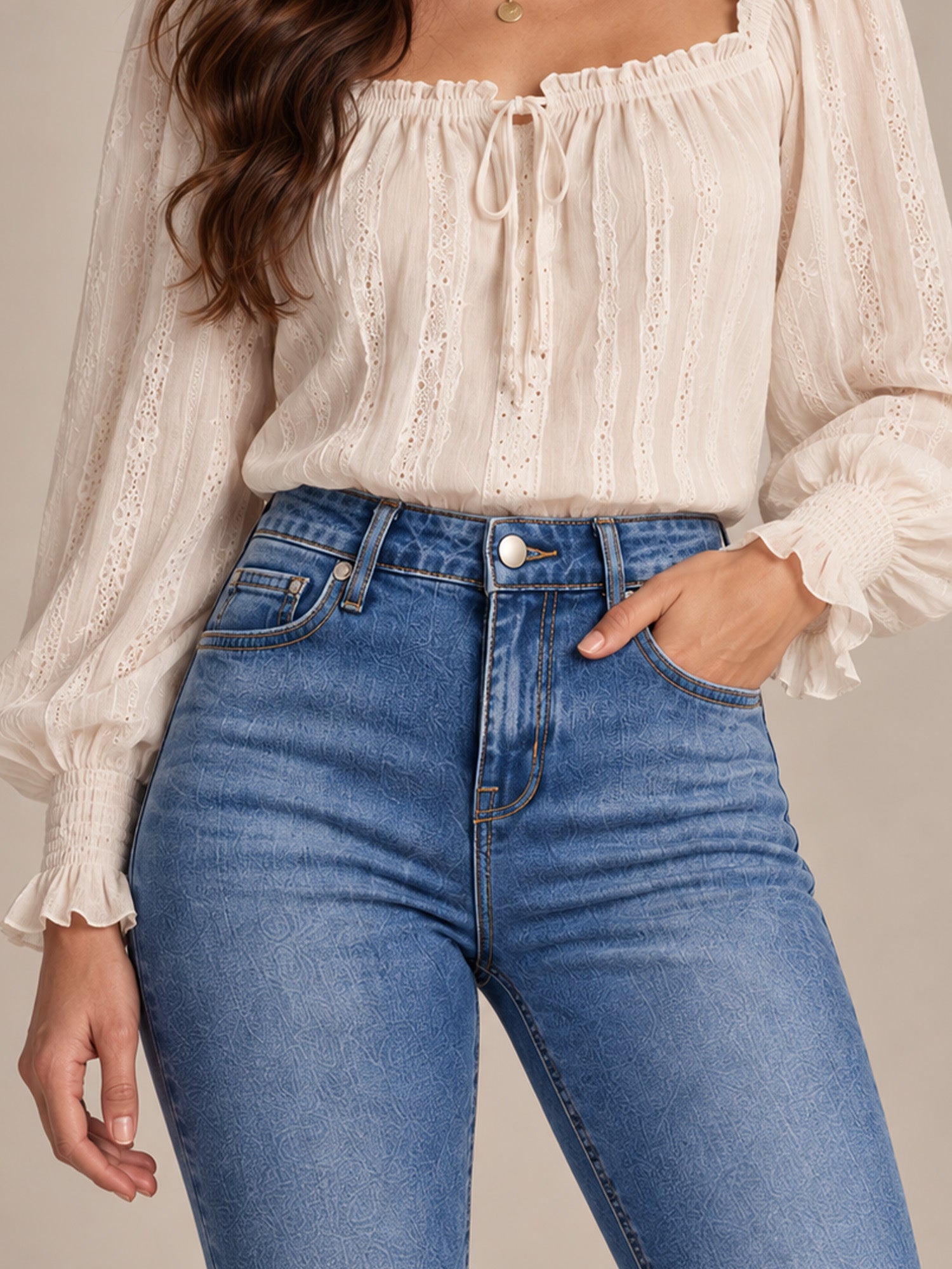 Women High Waisted Distressed Flare Jeans