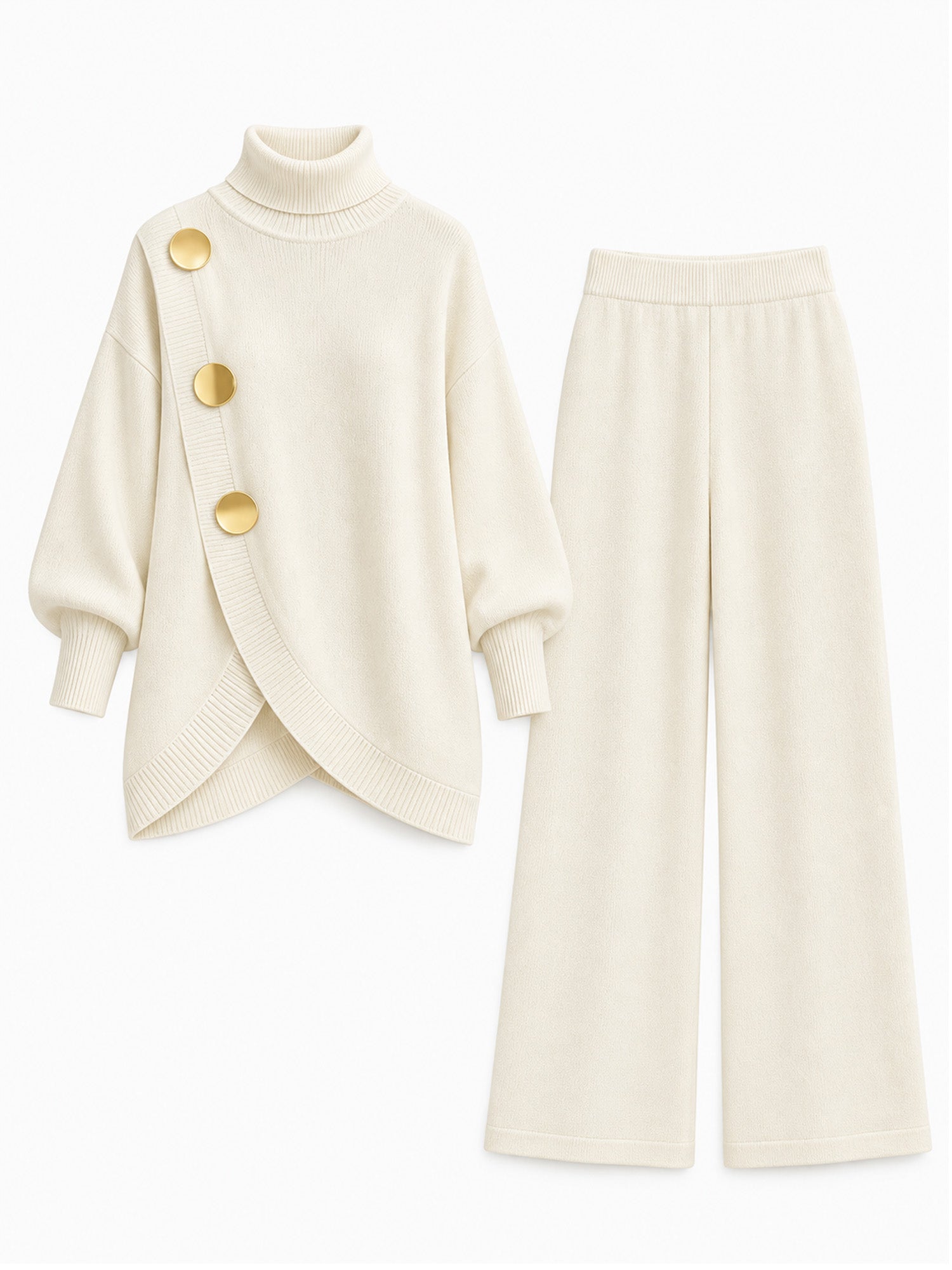 Women's Elegant Turtleneck Sweater & Wide-Leg Pants Set