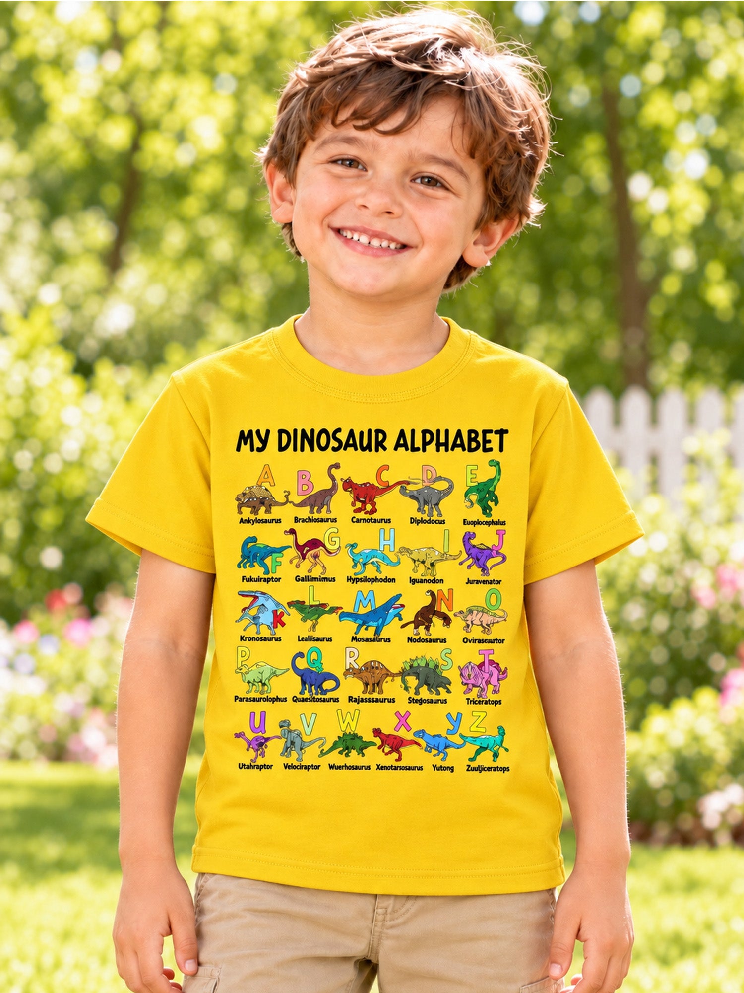 Kids Dinosaur Alphabet Graphic T-Shirt