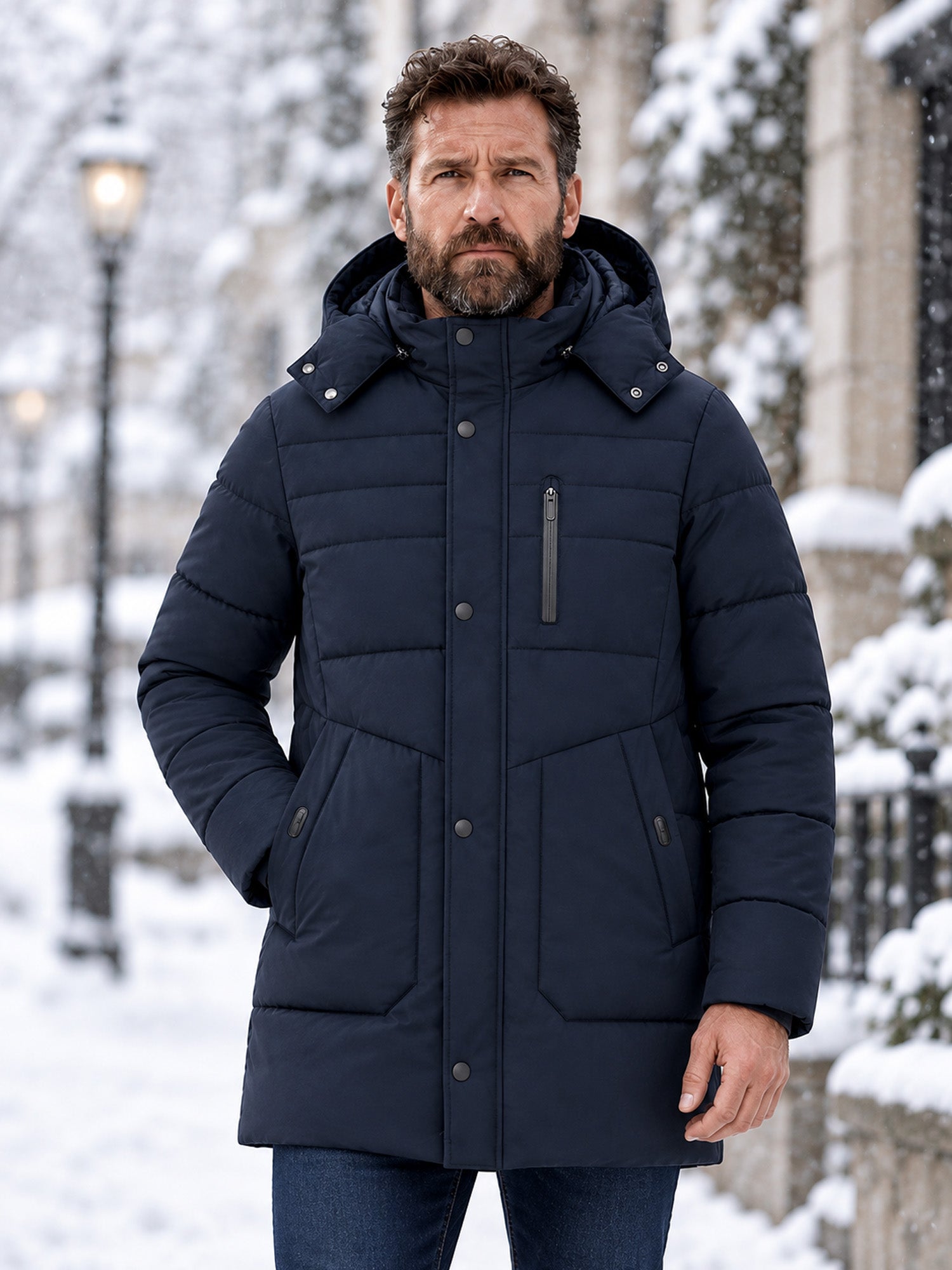 Men's Mid-Length Winter Padded Thickened Business Casual Cotton Coat for Middle-Aged Men