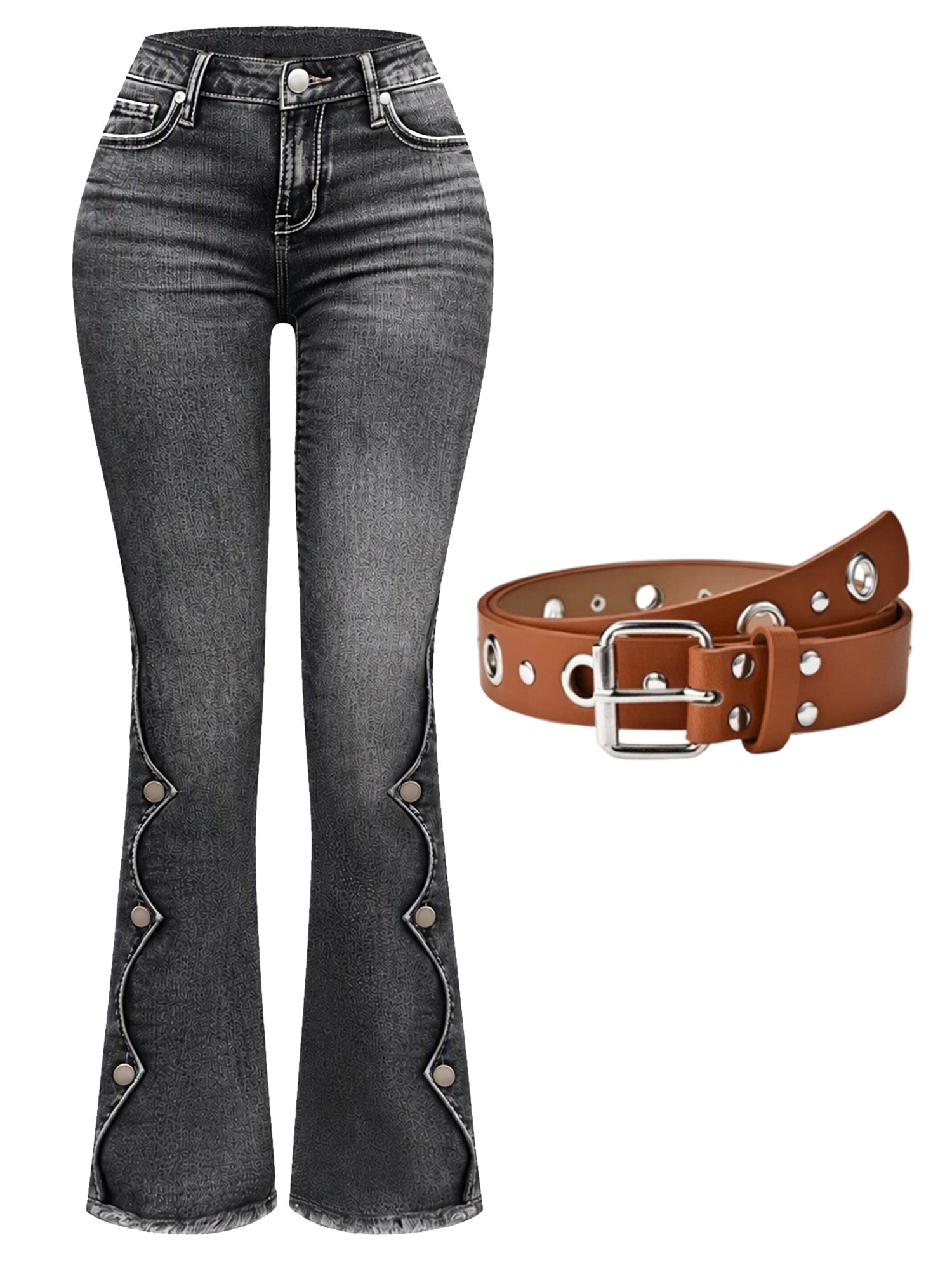 Women High Waisted Distressed Flare Jeans