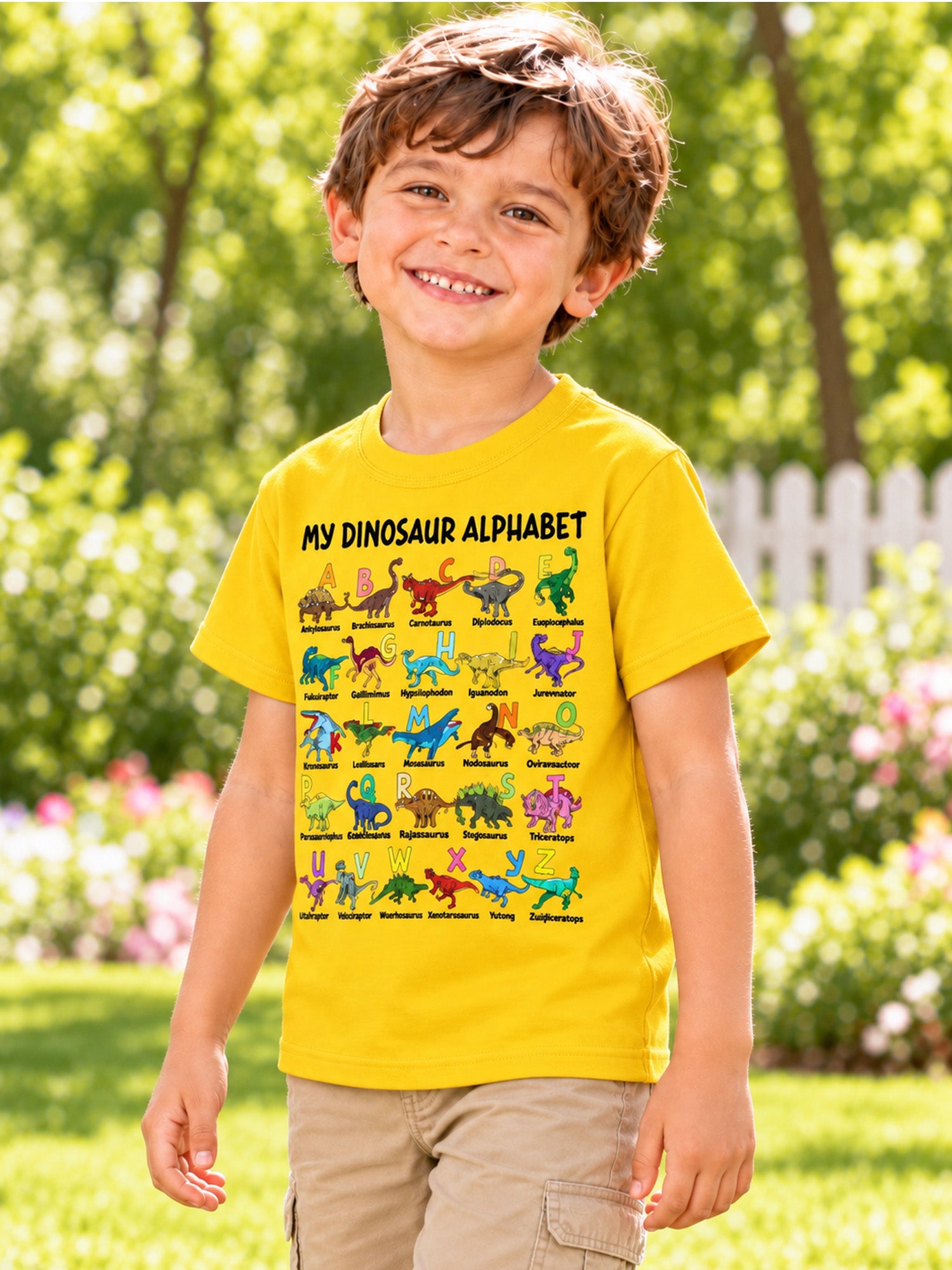 Kids Dinosaur Alphabet Graphic T-Shirt