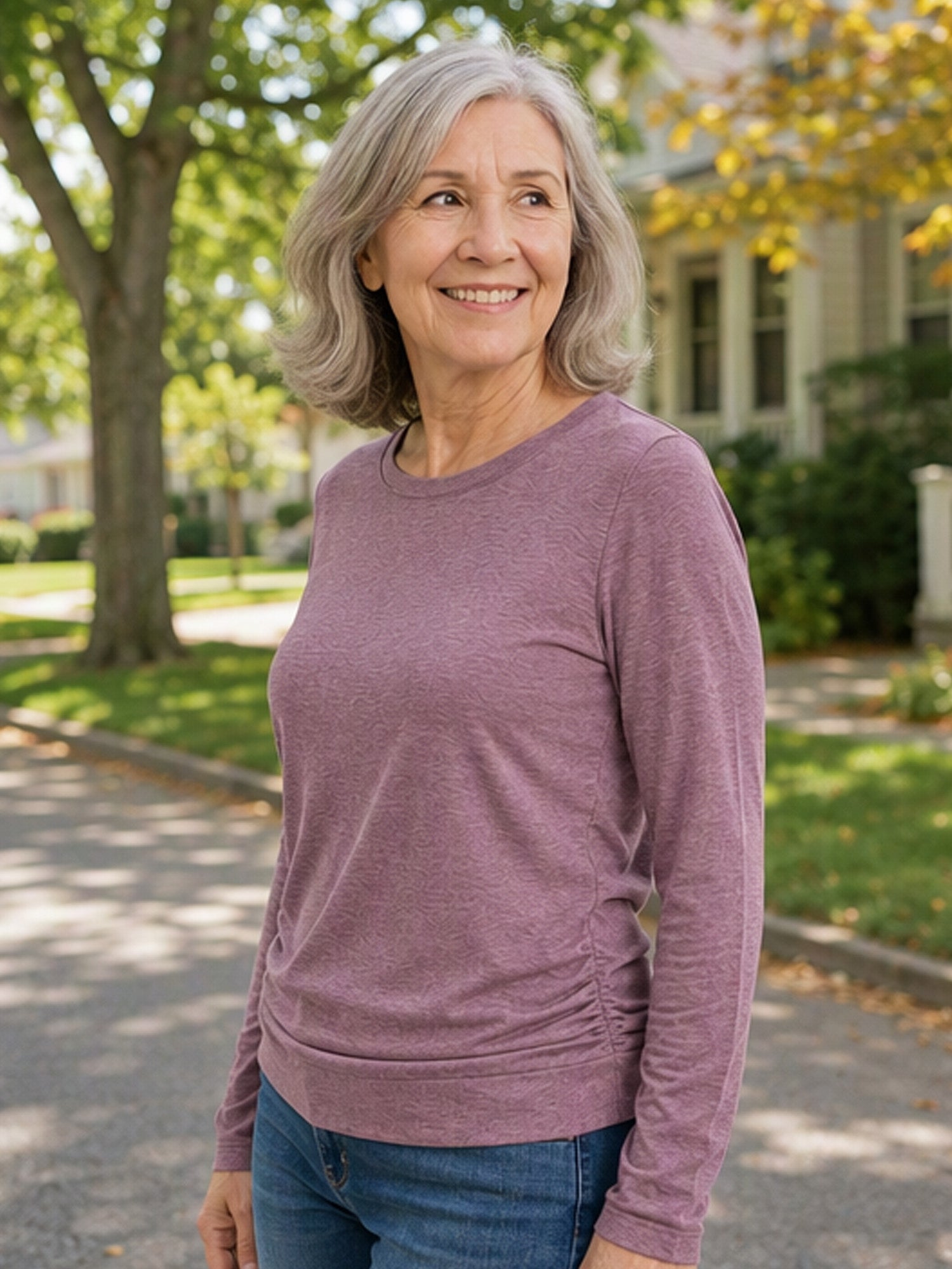 Women's Casual Crewneck Ruched HemTop