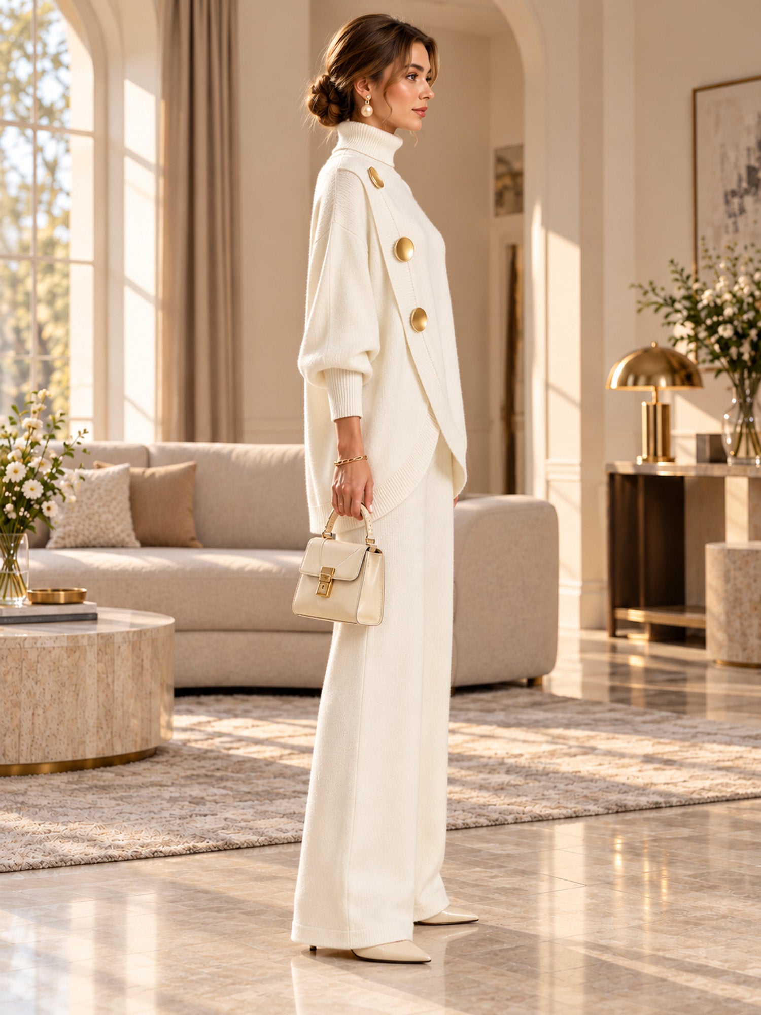 Women's Elegant Turtleneck Sweater & Wide-Leg Pants Set