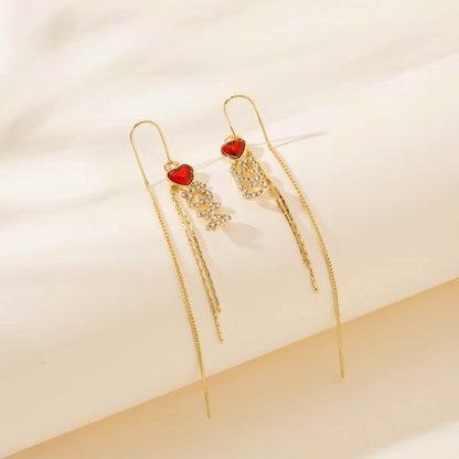 Red Peach Heart with Digital Tassel Earrings
