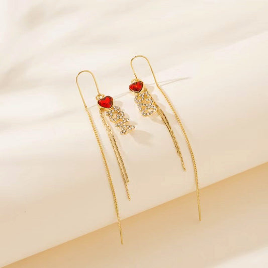 Red Peach Heart with Digital Tassel Earrings
