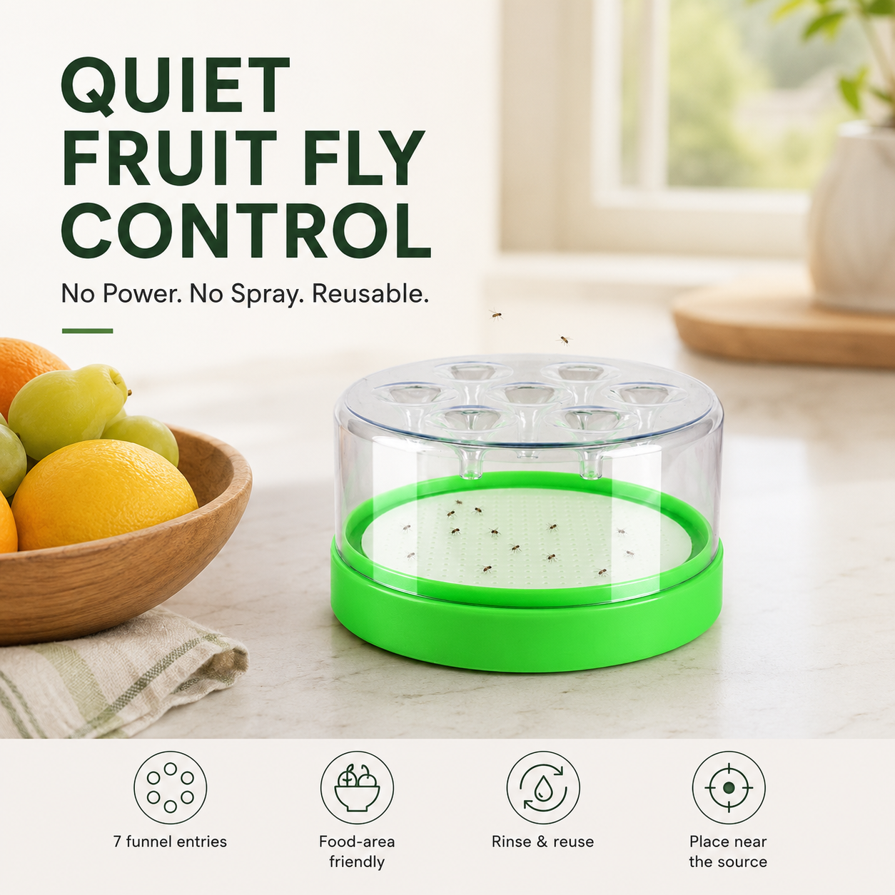 🌿 Reusable Fruit Fly Trap | No Power · No Spray ✅