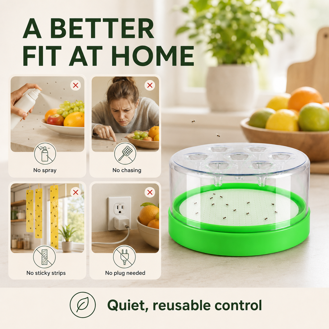 🌿 Reusable Fruit Fly Trap | No Power · No Spray ✅