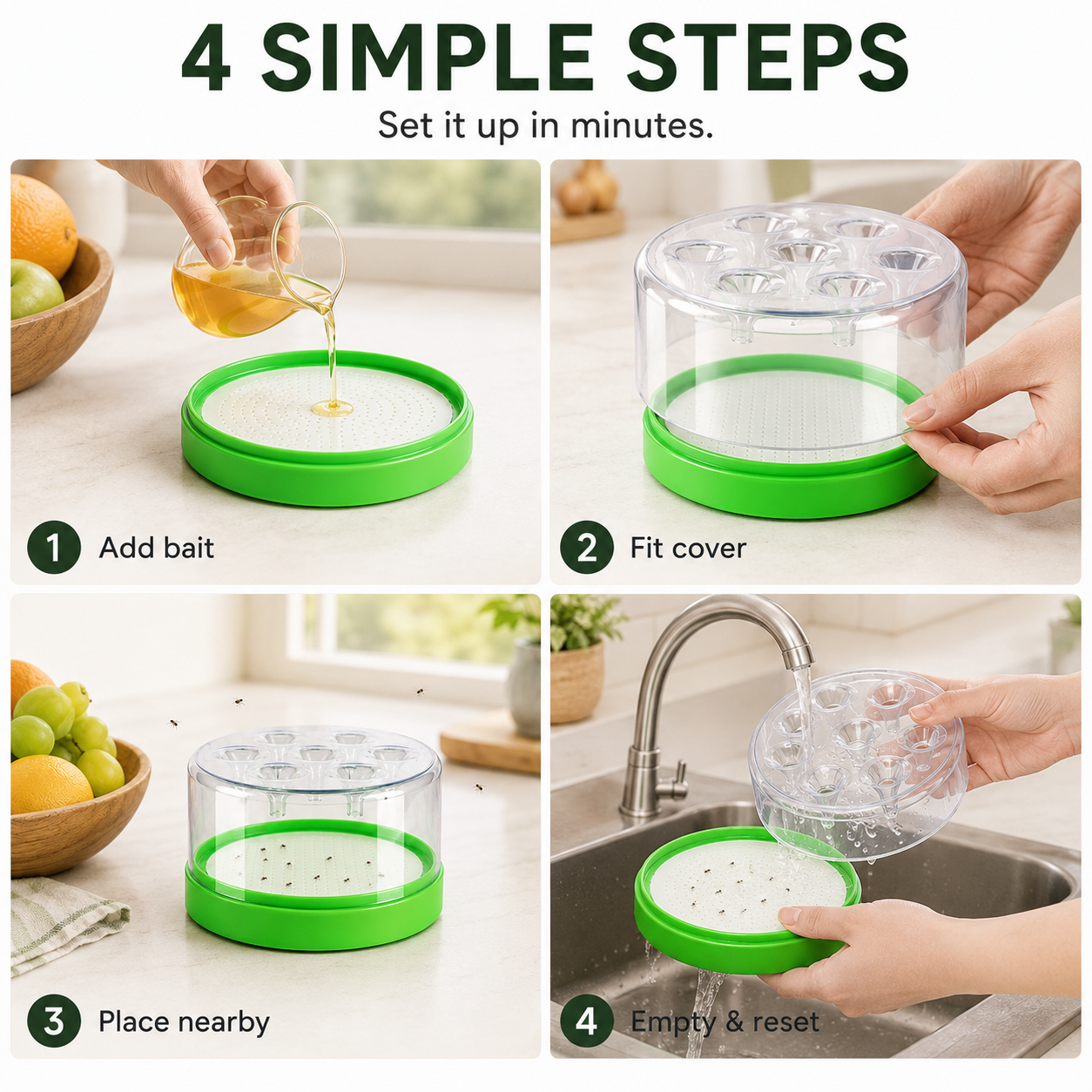 🌿 Reusable Fruit Fly Trap | No Power · No Spray ✅