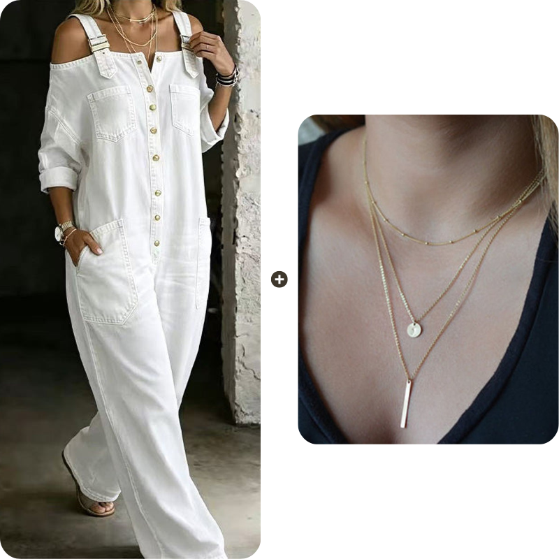 Loose Fit Wide-Leg Overall Jumpsuit with Pockets