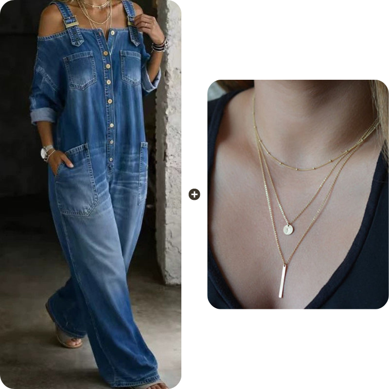 Loose Fit Wide-Leg Overall Jumpsuit with Pockets